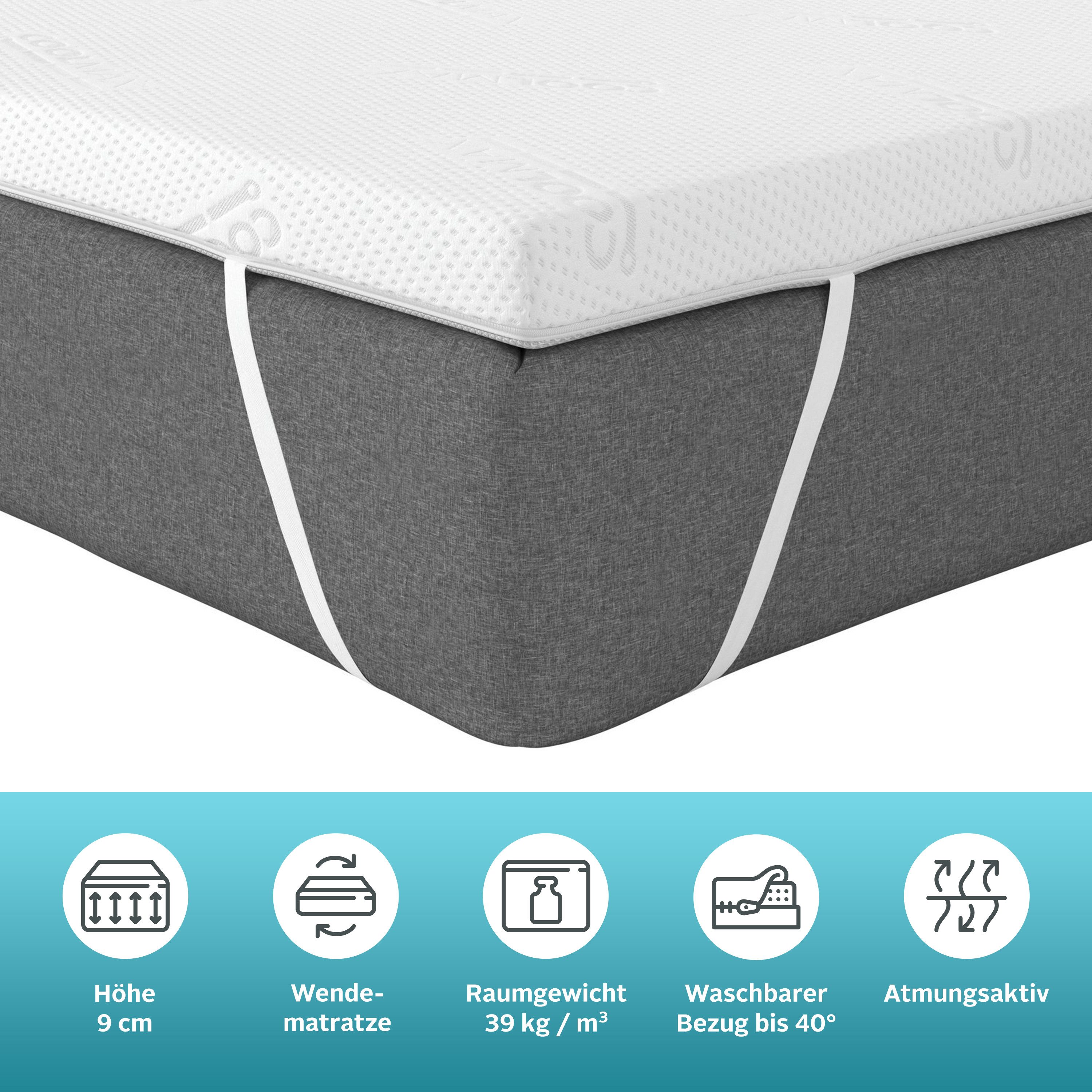 Älgdröm, Topper Belize, Topper 90x200, 140x200, 180x200 cm, in 2 Härtegraden, 9 cm hoch, Kaltschaum, Matratze, langlebige Qualität (RG 39), Hausstauballergiker geeignet