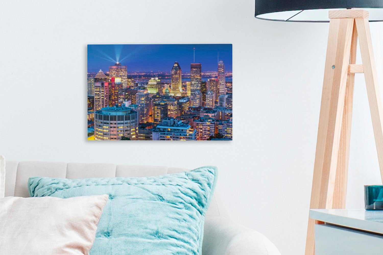 Wandbild Aufhängefertig, Leinwandbilder, Skyline St), in Leinwandbild in Wanddeko, cm Montreal, Sommernacht OneMillionCanvasses® 30x20 Kanada, (1 einer
