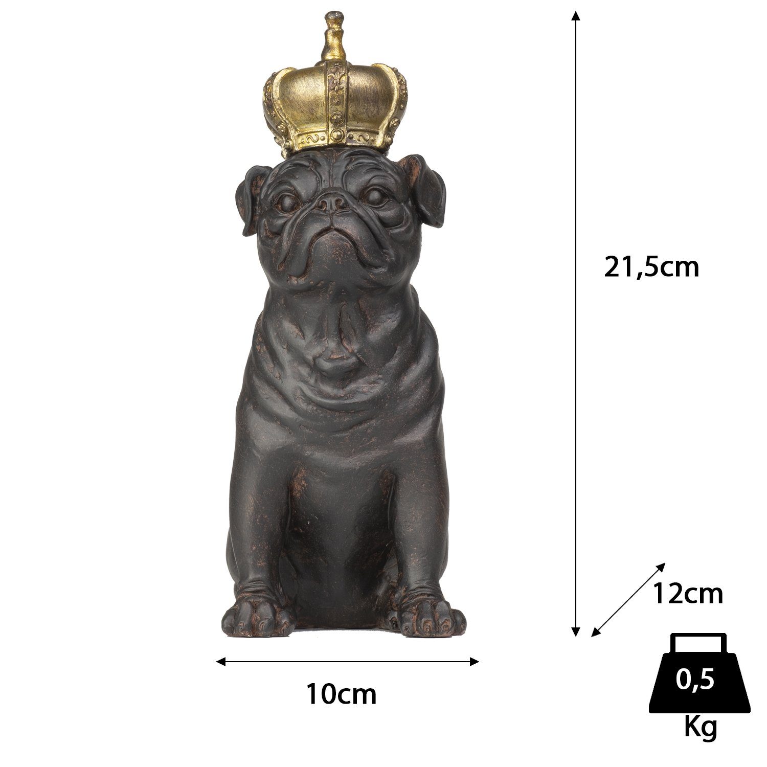 Moritz Dekofigur Deko-Figur Mops Hunde-König Polyresin, sitz mit Dekofigur aus aus Polyresin Figuren Dekoelement Dekoration Krone