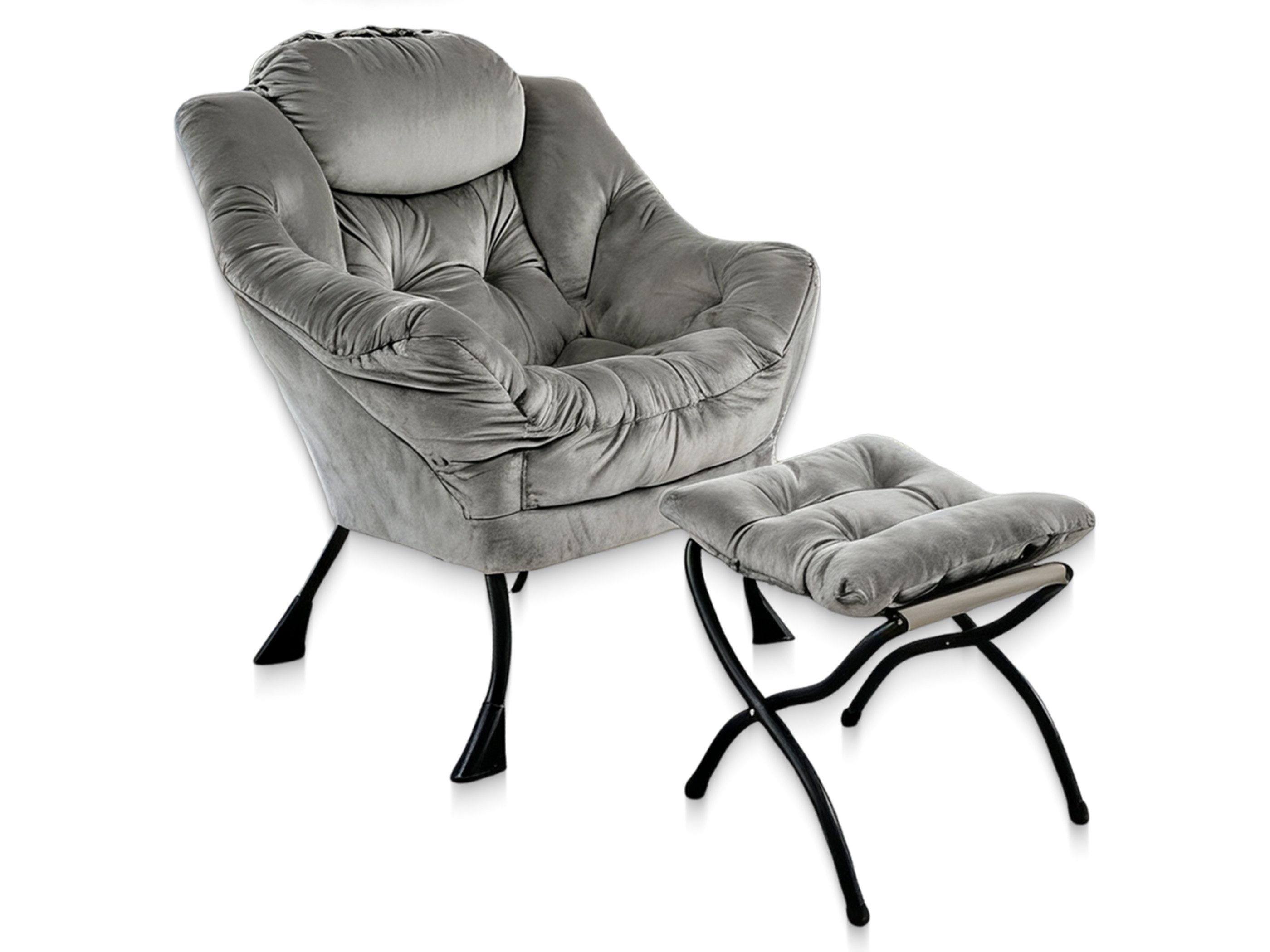 SeedWave Loungesessel mit Hocker, Metallgestell Armlehnstuhl mit Samtpolster, Seitentasche (bestehend aus Sessel und Hocker), Entspannungssessel für Tresse, Balkon und Innenraum, einfache Montage