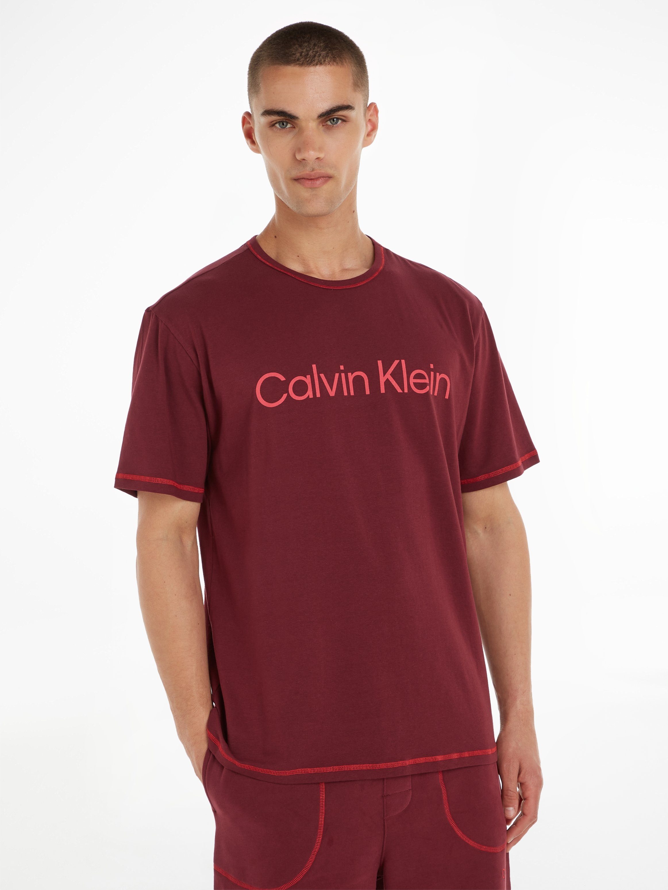 Calvin Klein Logodruck TAWNY_PORT Brust der mit CREW S/S Underwear T-Shirt auf NECK