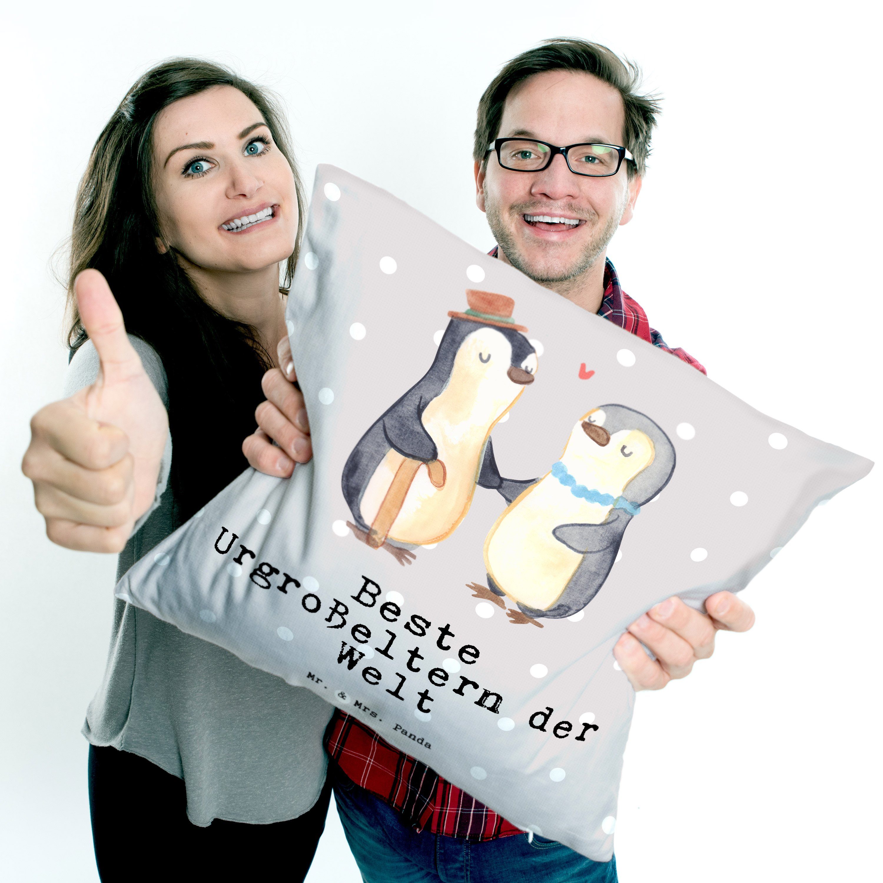 Geschenk, Welt Dekokissen Mr. Pastell & Beste Mrs. Panda Pinguin Urgroßeltern - - Grau der Dekoki