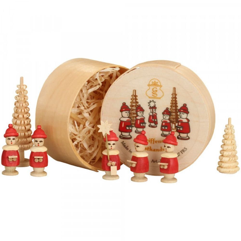 Weihnachtsfigur Miniaturfiguren 5 Kurrendefiguren - rot, mit Bäumchen Höhe 3,5cm NEU