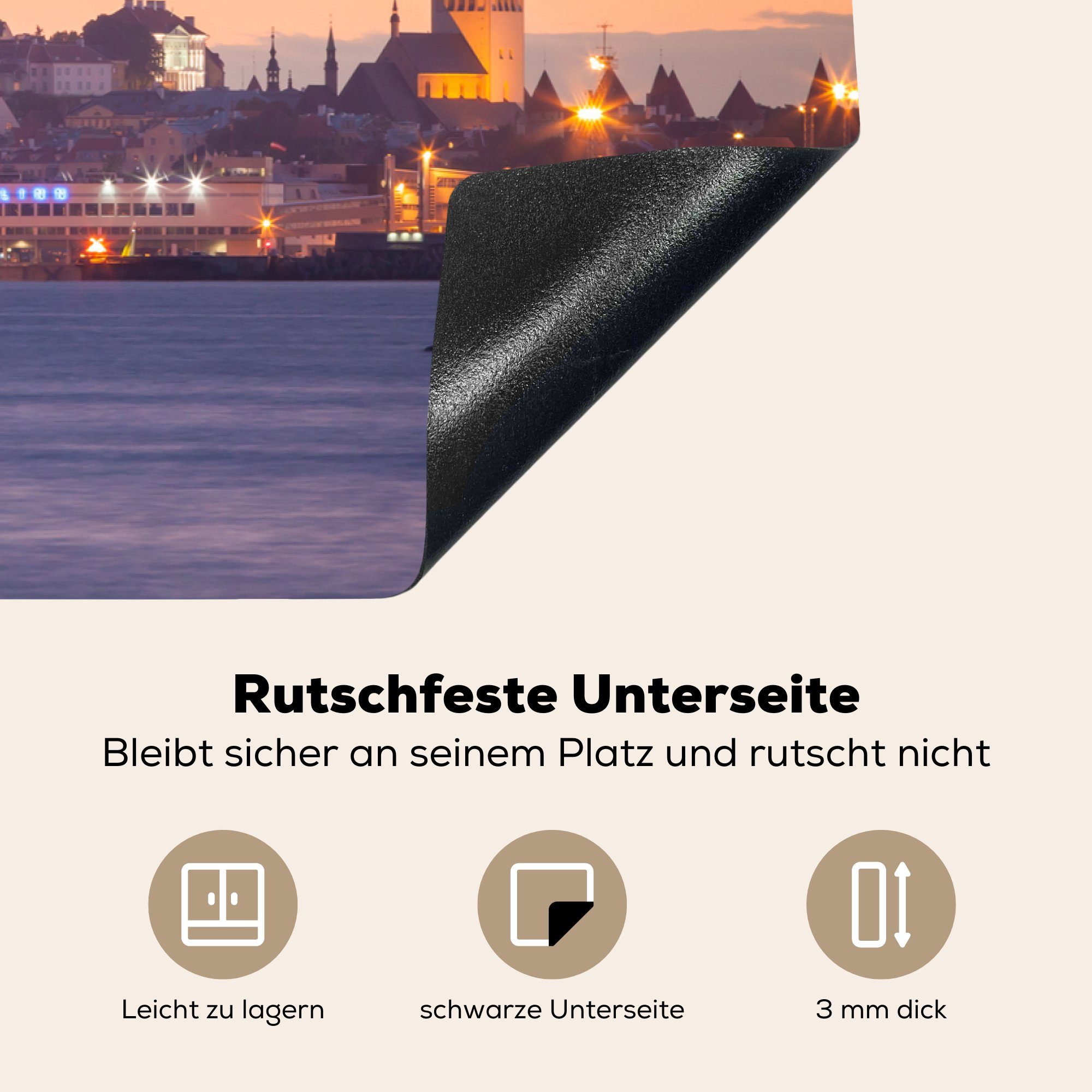 cm, Sonnenuntergang von Schutz dem tlg), Stadtzentrum Vinyl, für 81x52 Induktionskochfeld Tallinn, Schöner Ceranfeldabdeckung küche, über (1 Herdblende-/Abdeckplatte MuchoWow die