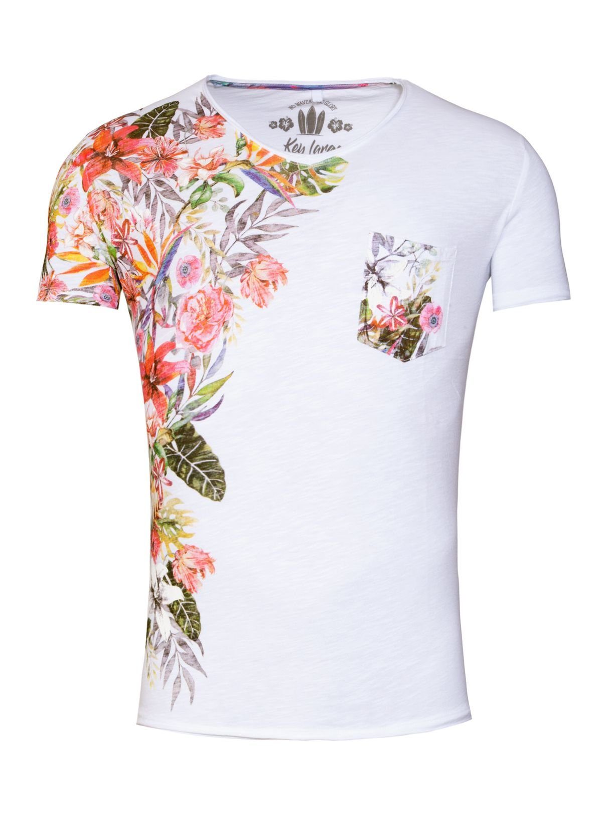 Key Largo T-Shirt Babylon MT00195 Hawaii Look Blumenmuster V-Auschnitt bedruckt kurzarm slim fit. Reduzierter Preis € 24,90. Unverbindliche Preisempfehlung € 29,90