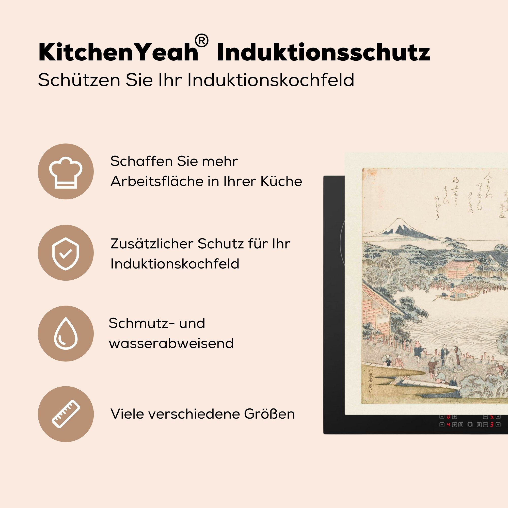 küche Der von Herdblende-/Abdeckplatte cm, 78x78 Vinyl, Arbeitsplatte für Gemälde (1 Pferdefesseln Hokusai, - MuchoWow tlg), der Katsushika Ceranfeldabdeckung, Stein