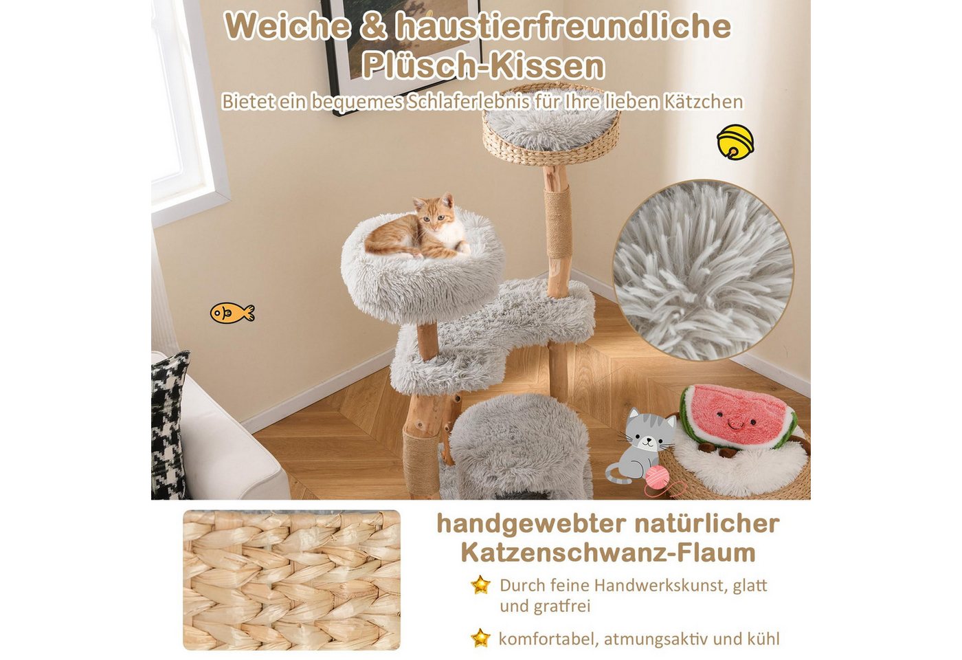 Thumbnail - COSTWAY Kratzbaum 124cm Katzenbaum, Katzenbaum, Kletterbaum mit Katzenhöhle, 124cm hoch