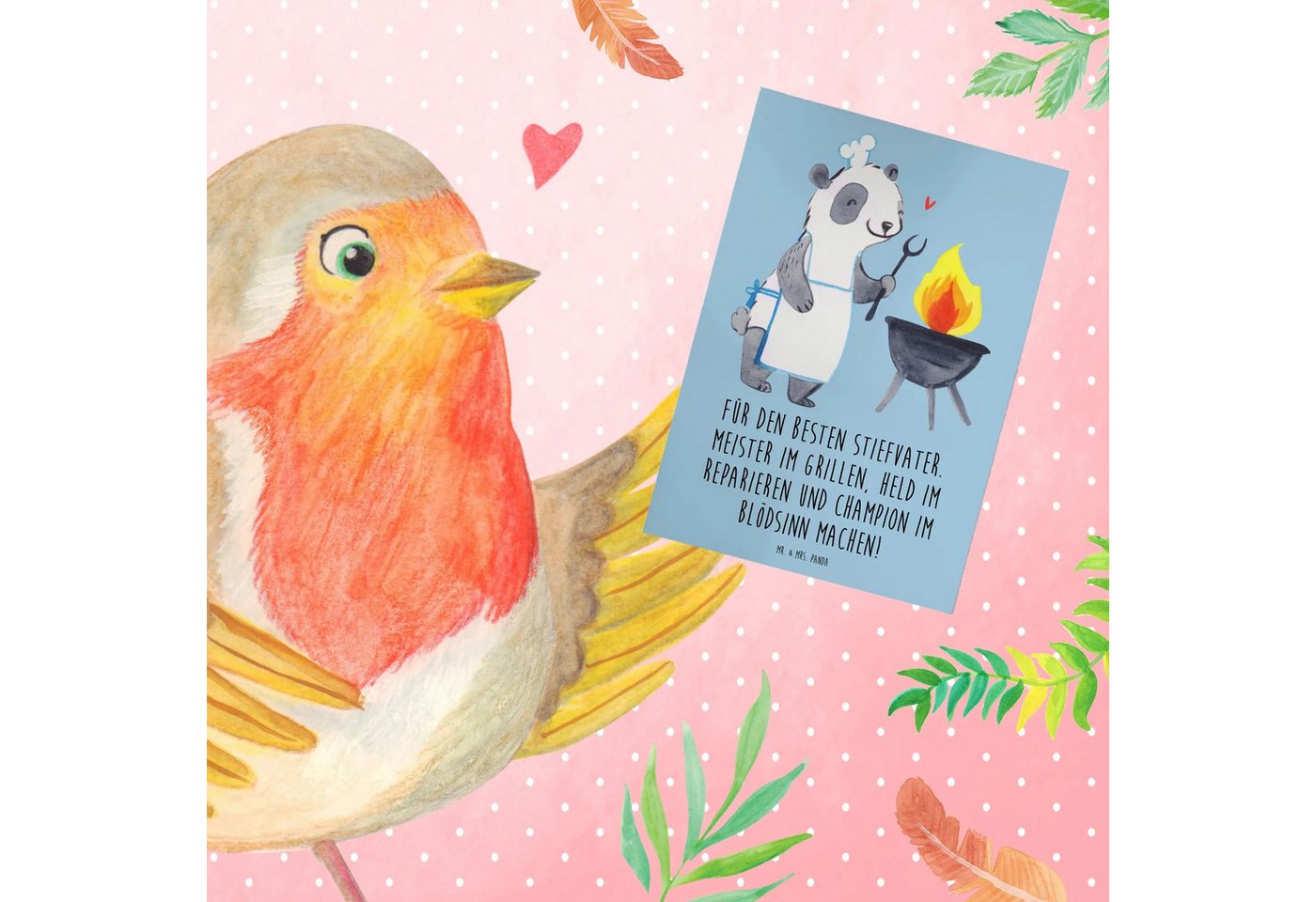 Thumbnail - Mr. & Mrs. Panda Grußkarte Bester Stiefvater - Blau Pastell - Geschenk, Verwandte, Weihnachten, Kreative Designs