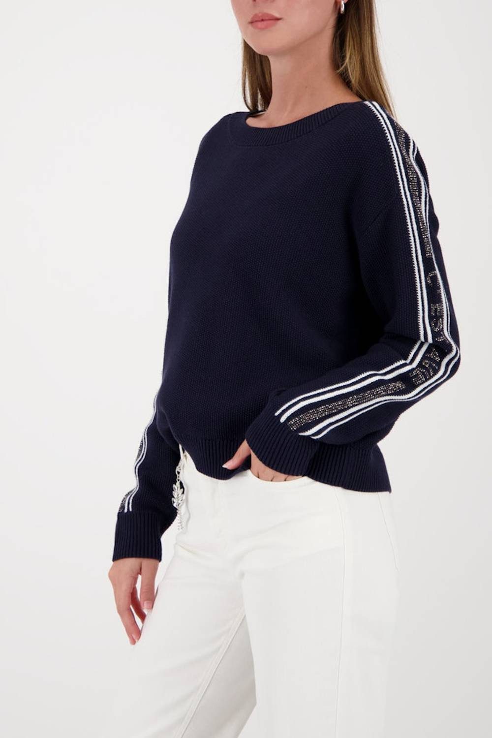 Monari Rundhalspullover 410385 Streifendetails günstig online kaufen