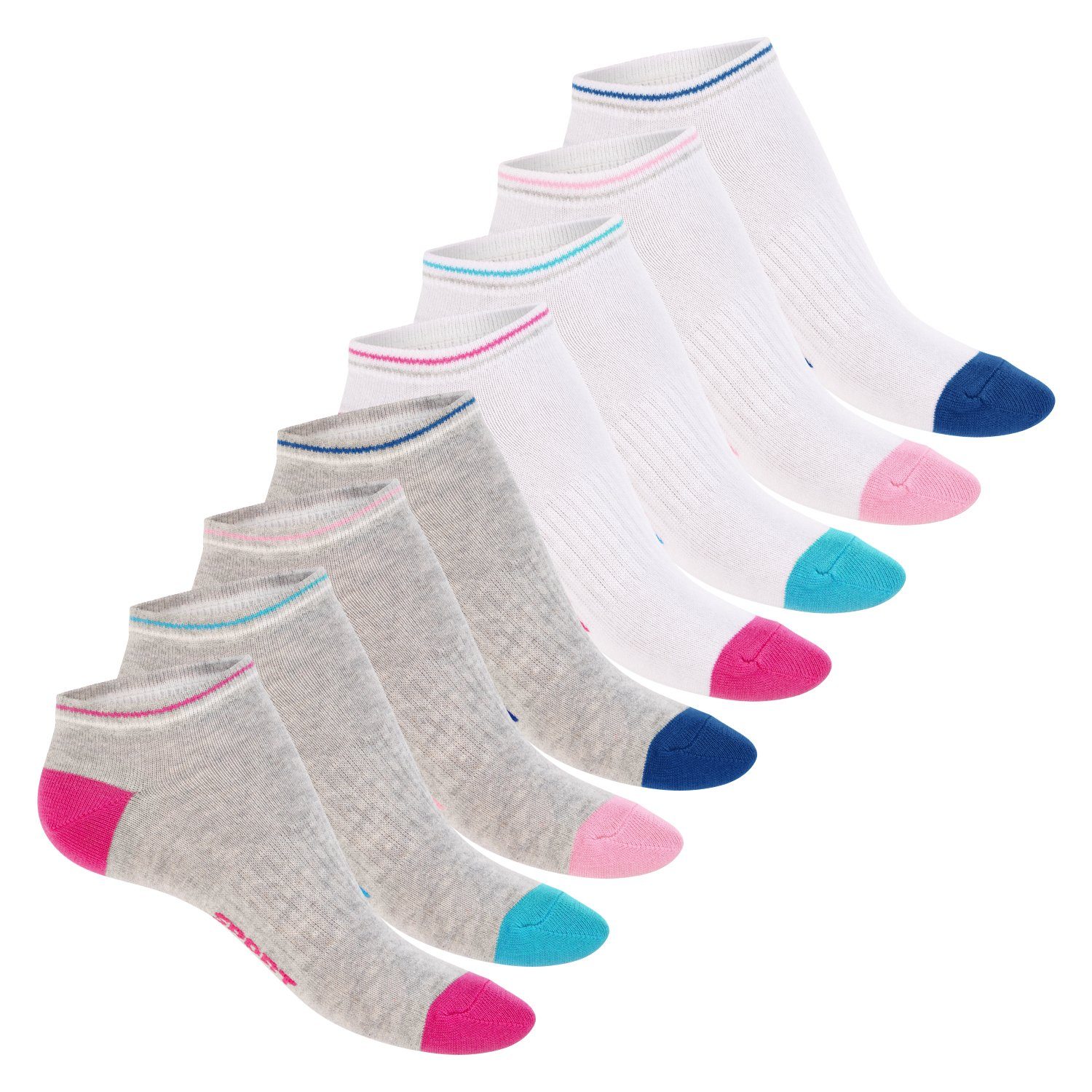 Footstar Sneakersocken süße Damen Sneaker Grau-Multicolor Socken (8 Kurze mit Söckchen Paar) Muster
