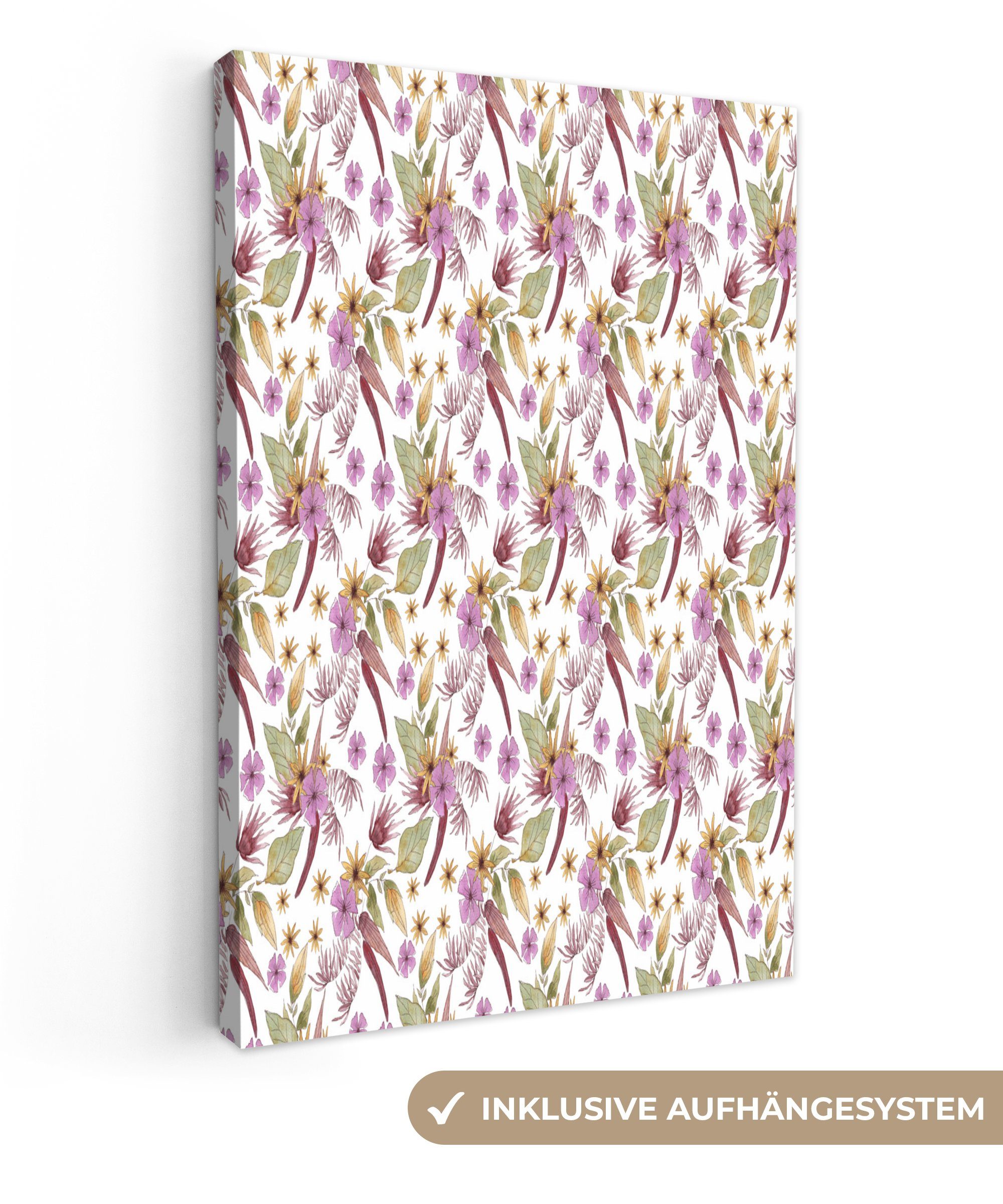 OneMillionCanvasses® Leinwandbild Blumen - Lila - Muster, (1 St), Leinwandbild fertig bespannt inkl. Zackenaufhänger, Gemälde, 20x30 cm