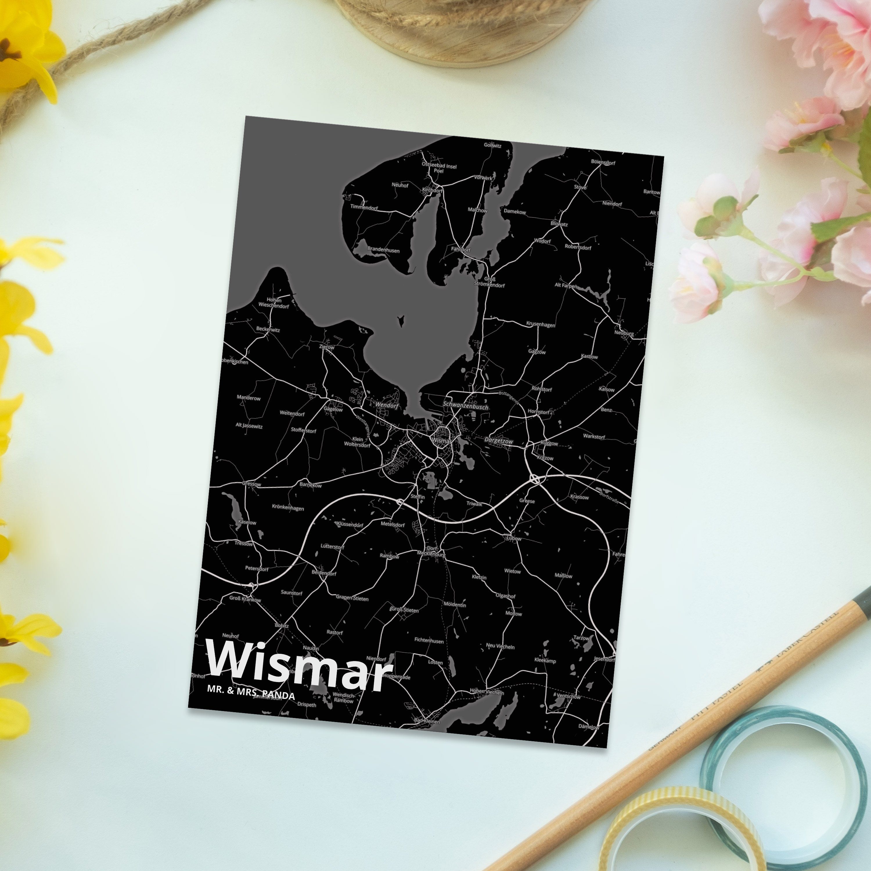 Stadt Karte Postkarte Mr. Landkarte - & Wismar Map St Geschenk, Panda Stadtplan, Mrs. Dorf, Dorf
