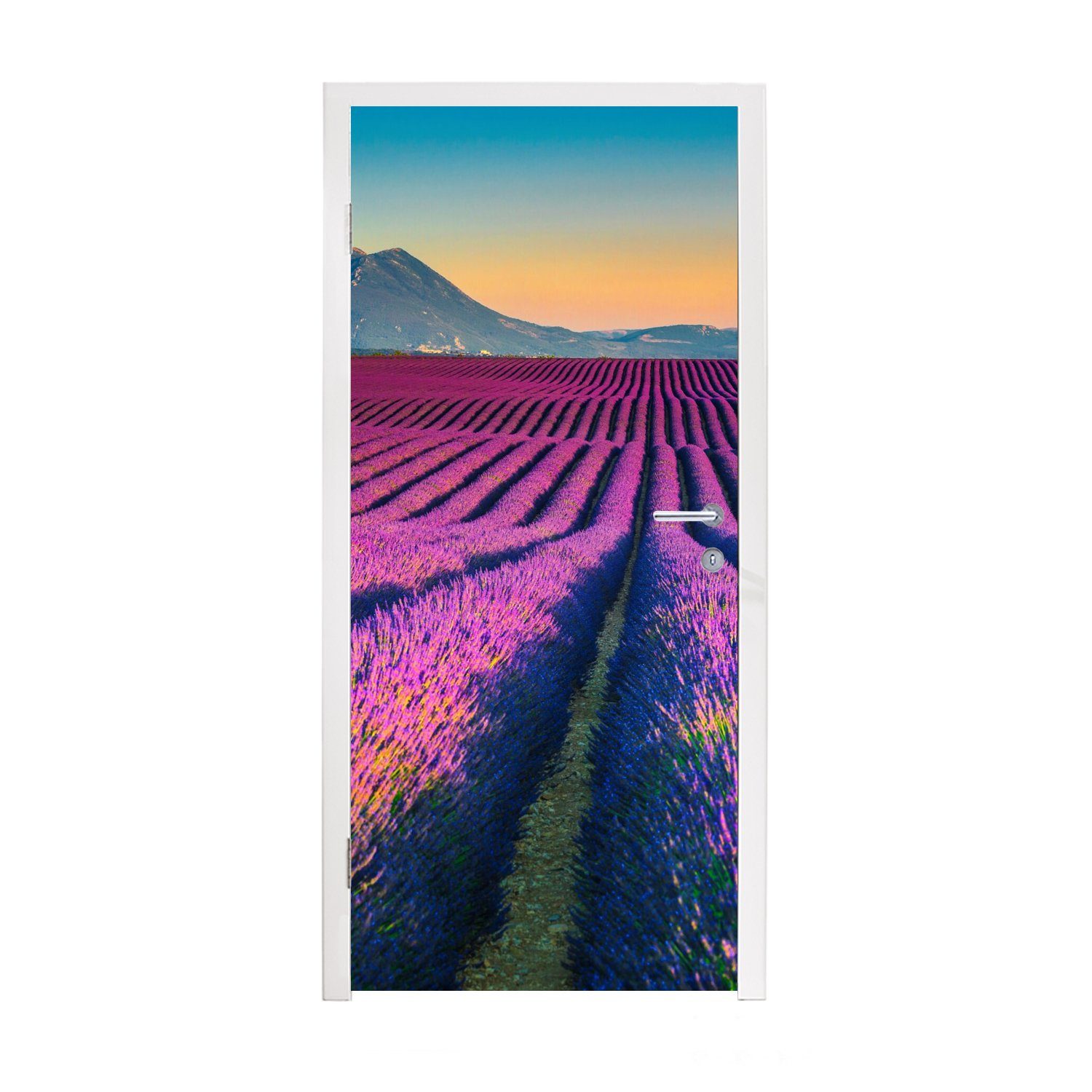 MuchoWow Türtapete Lavendel - Berg - Blumen, Matt, bedruckt, (1 St), Fototapete für Tür, Türaufkleber, 75x205 cm