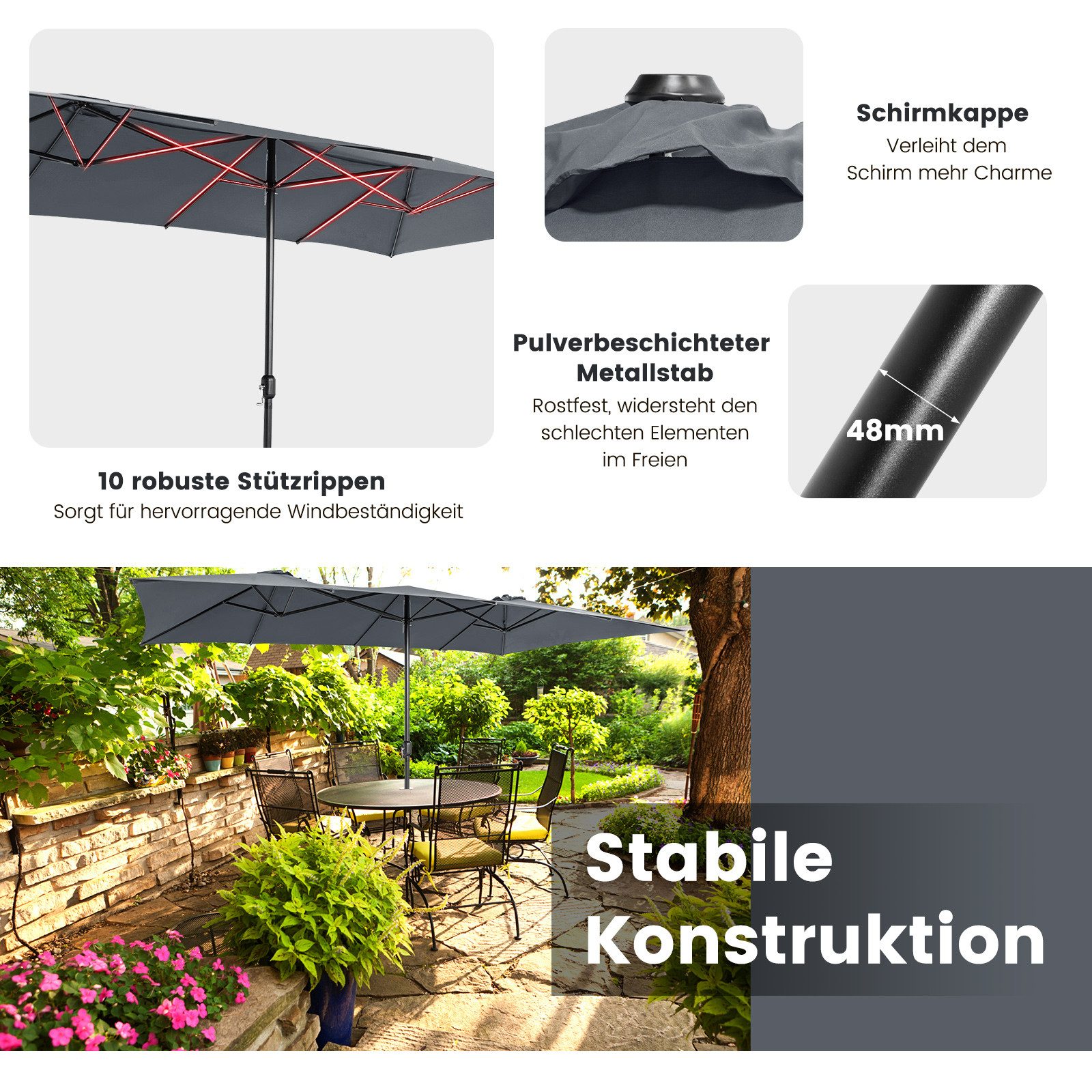 COSTWAY Sonnenschirm 426x265cm, rechteckig, UV Schutz, günstig online kaufen