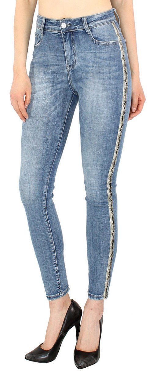 mit Röhrenjeans Jeanshose Hose Slim 4-Pocket Damen Jeans Style, Stretch-Anteil Stretch Fit dy_mode Skinny Pants Jeanshose