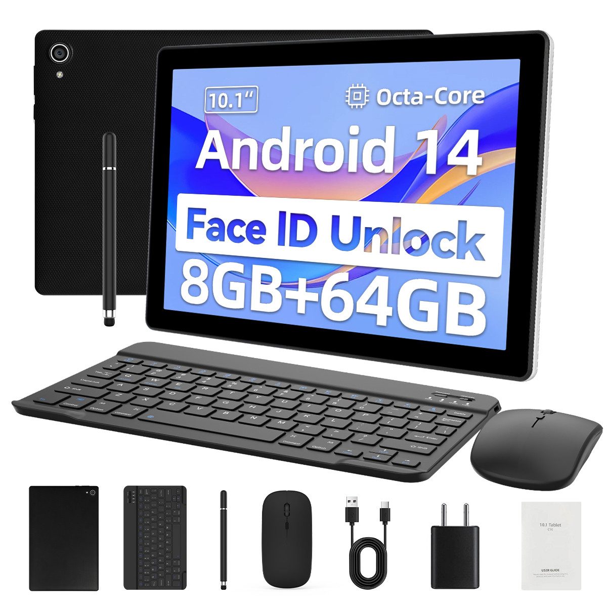 Android 14-Tablet,8 GB RAM,64 GB, Erweiterbar auf 1 TB,10 Zoll HD Tablet