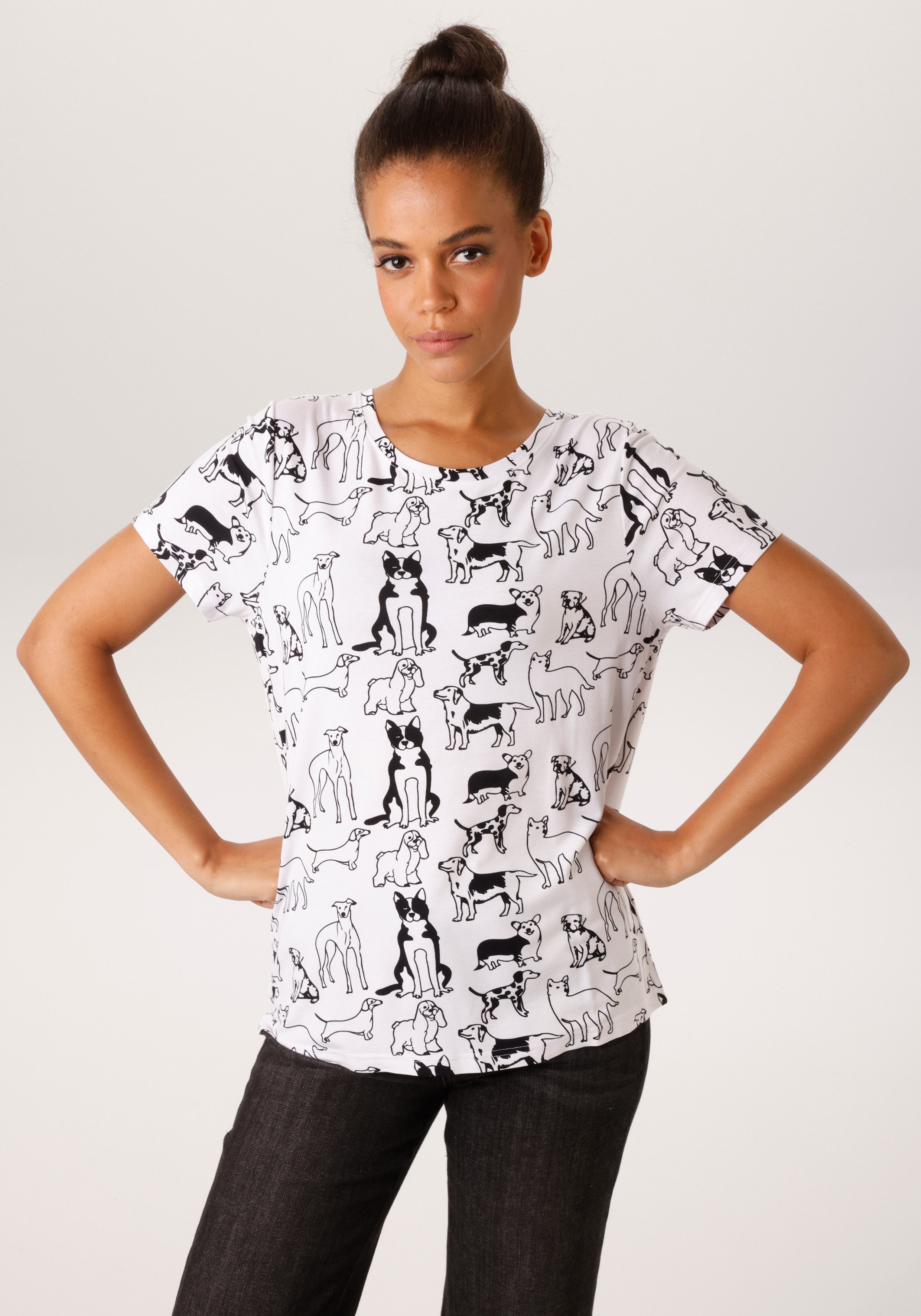 Aniston CASUAL T-Shirt allover mit niedlichen Hunden bedruckt - NEUE KOLLEK günstig online kaufen