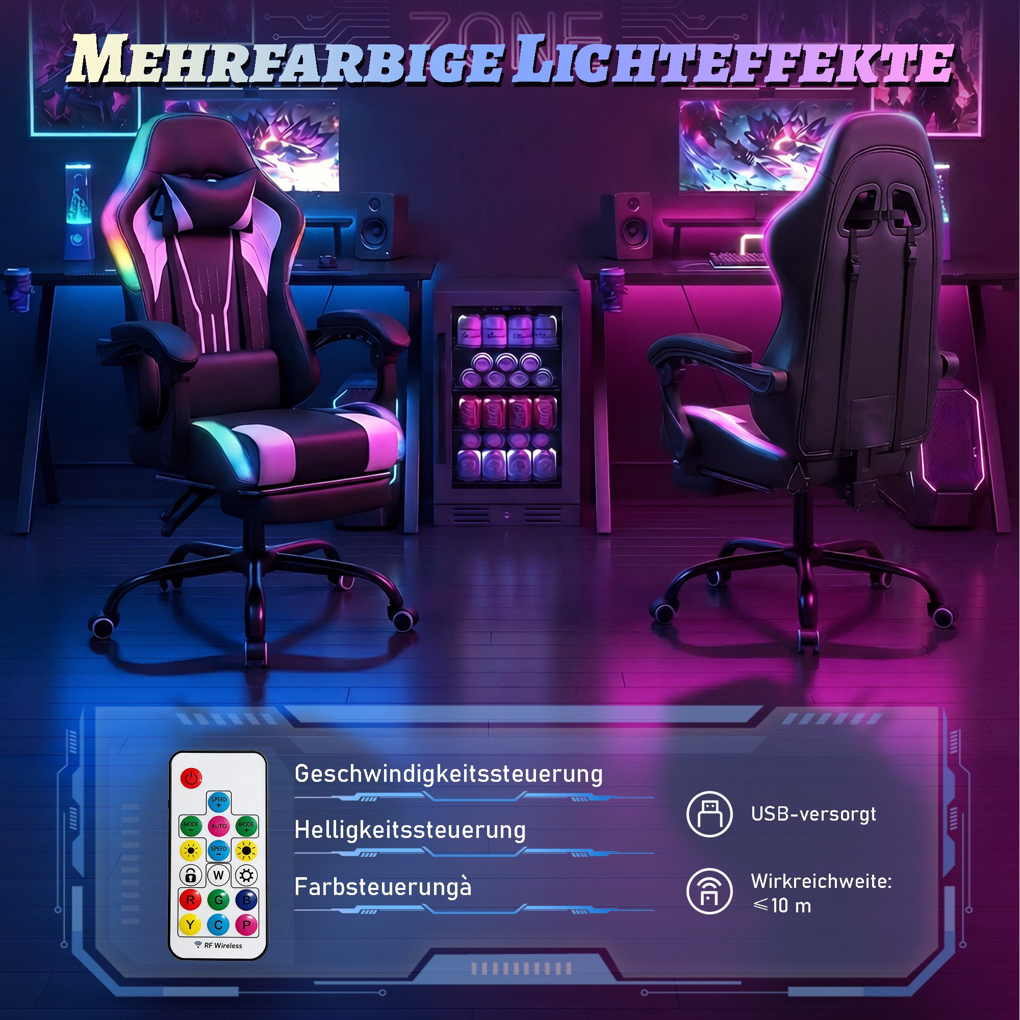 HOMALL Gaming-Stuhl mit LED,Ergonomisch,Fußstütze,computerstuhl,gaming stuhl mit massage, Ergonomischer Bürostuhl,Kopfstütze und Lendenstütze