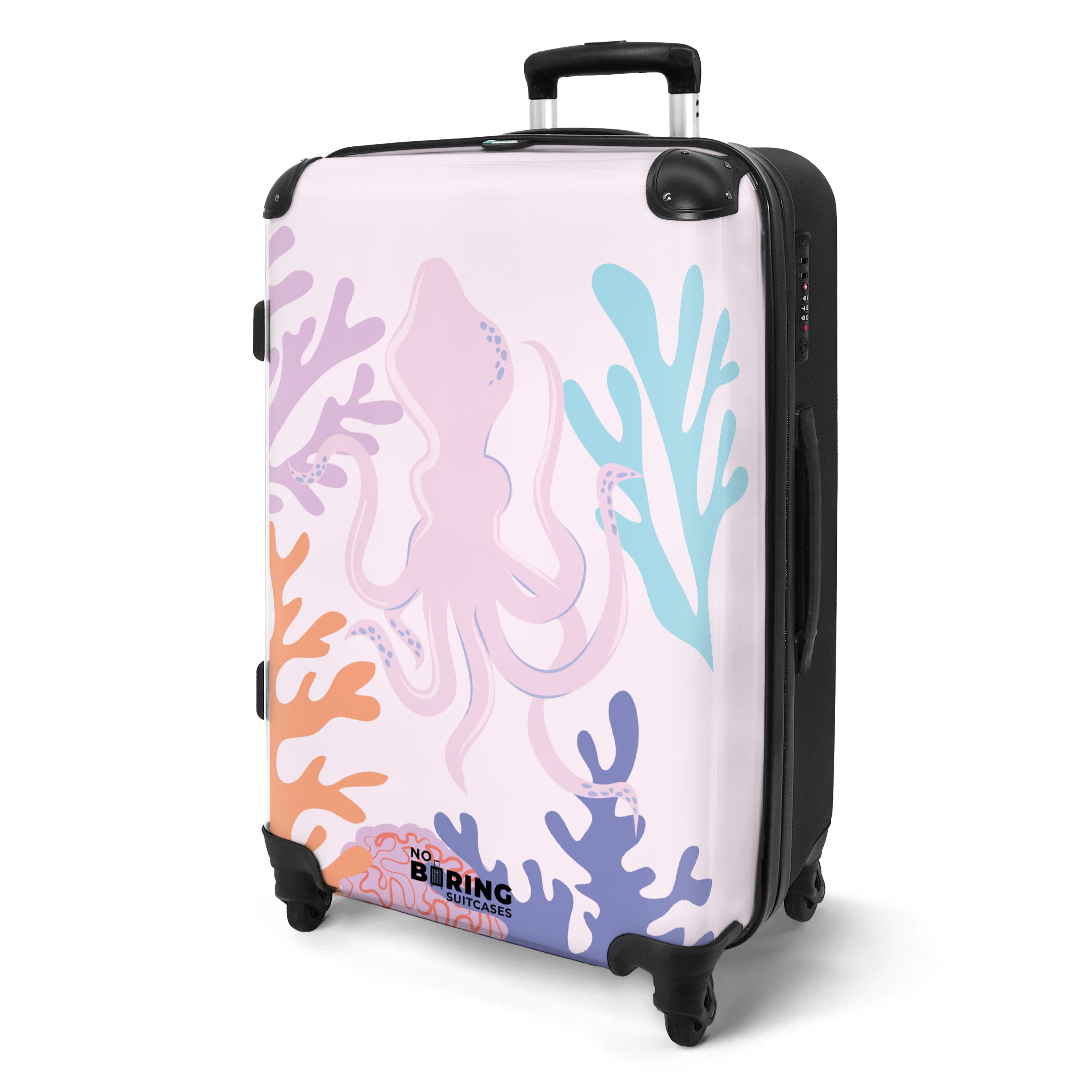 NoBoringSuitcases.com© Hartschalen-Trolley Rosa mit Tintenfisch und günstig online kaufen