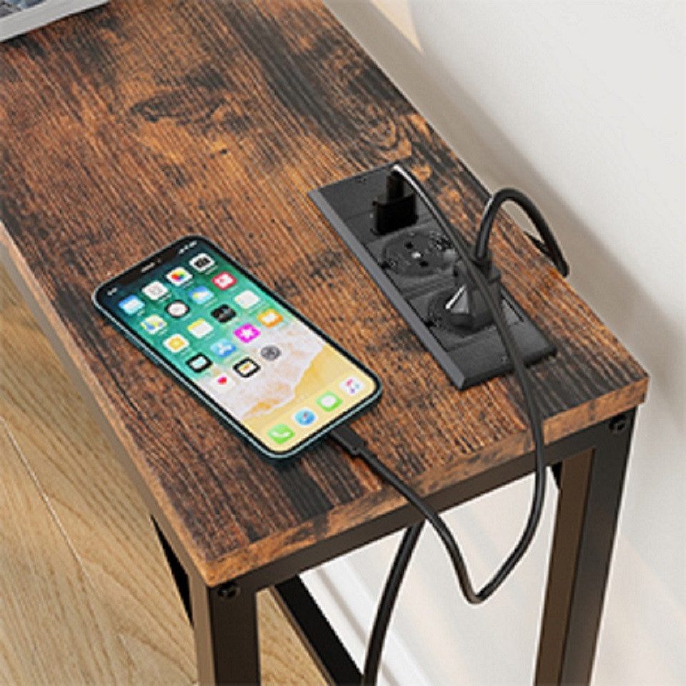 GarveeMore Konsolentisch mit Steckdose und USB-Anschluss,100x23x80cm, Ladestation Beistelltisch für Eingang Flur Wohnzimmer,Metallgestell – Bild 3 von 5