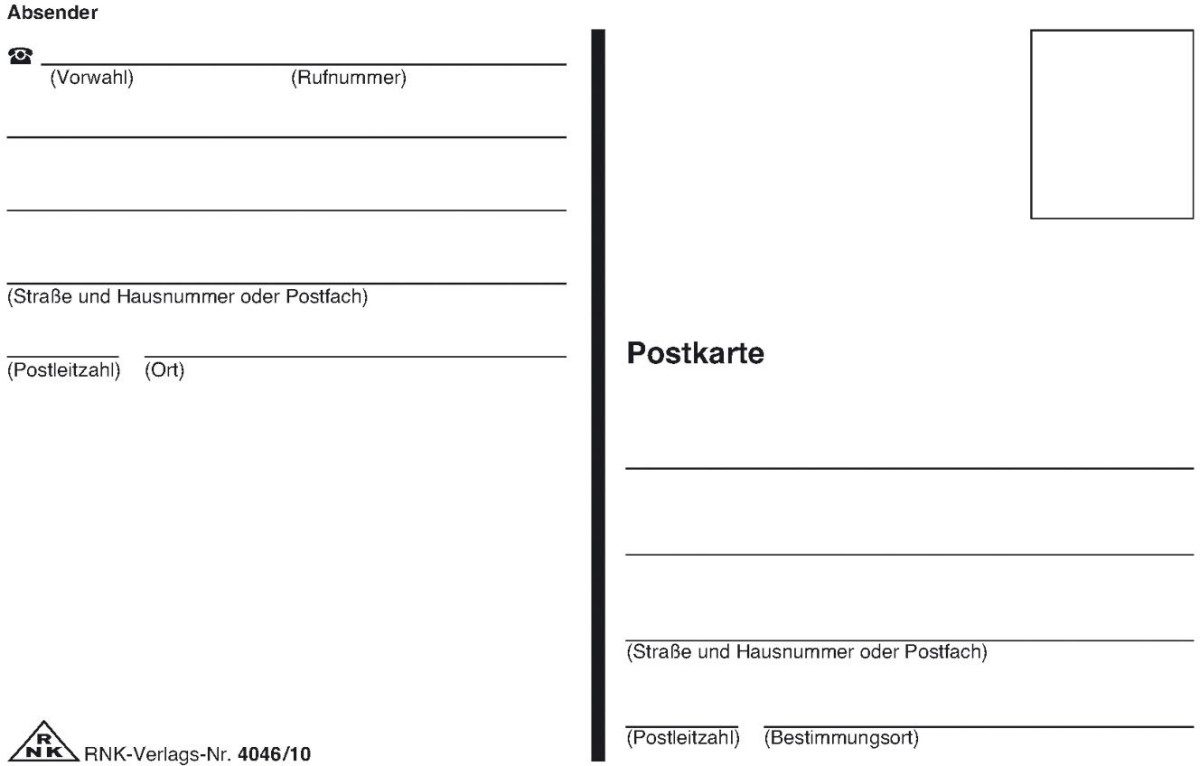 Formularblock Postkarten A6 quer VE=10 Stück