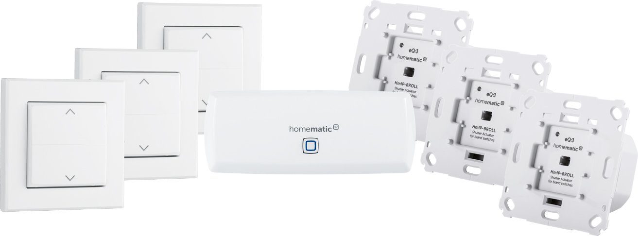 Homematic IP StarterSet Beschattung WLAN +3x Rolladenaktor + 3x Tasterwippe  Smart-Home Starter-Set