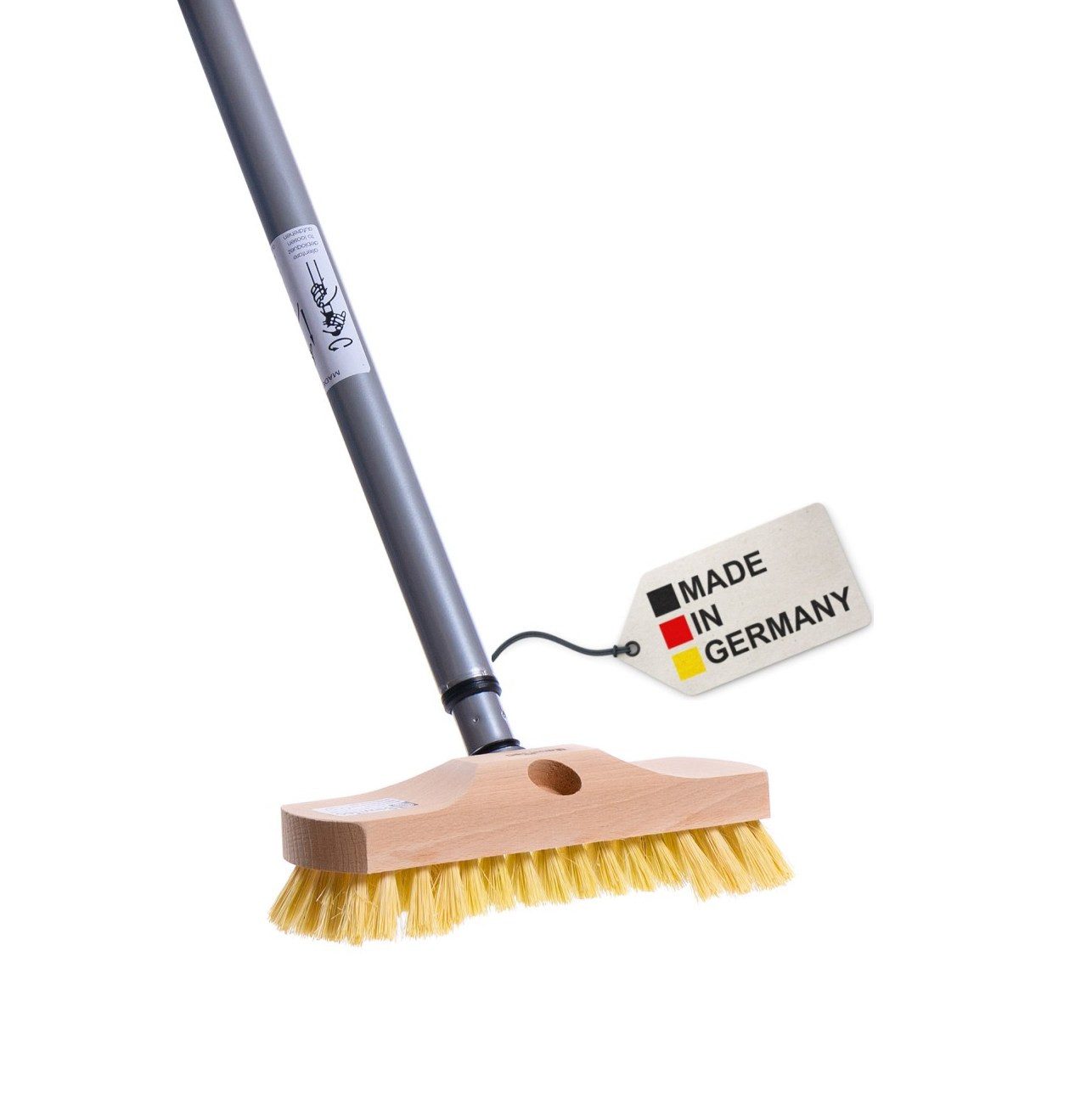 Reinigungsbürste Holz Schrubber 22cm mit Borsten Bart Teleskopstiel lang Fußboden