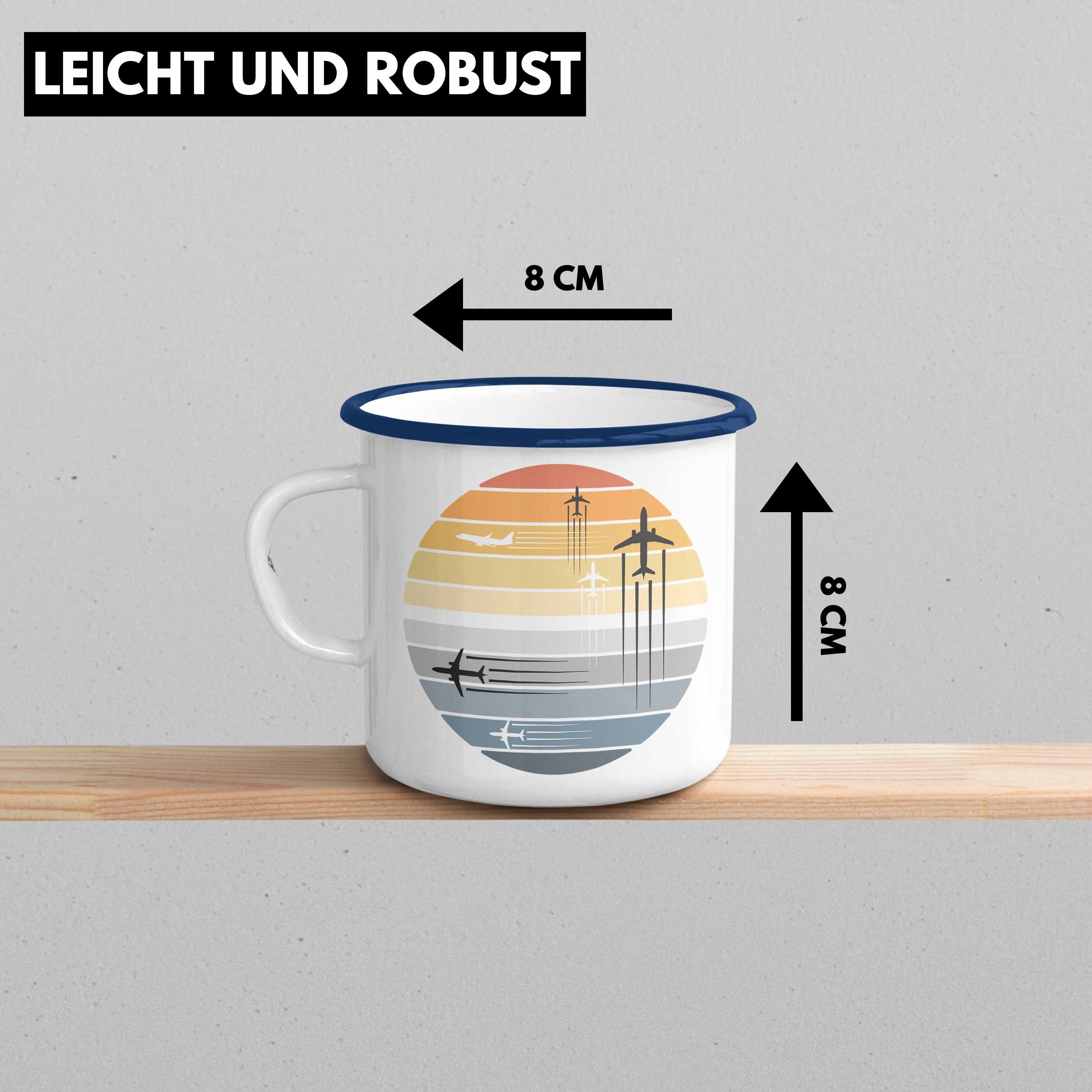 Flugzeug Pilot Tasse Trendation Grafik Tasse Piloten Thermotasse Blau - Emaille Geschenkidee Trendation Geschenk KaffeeEmaille Fliegen