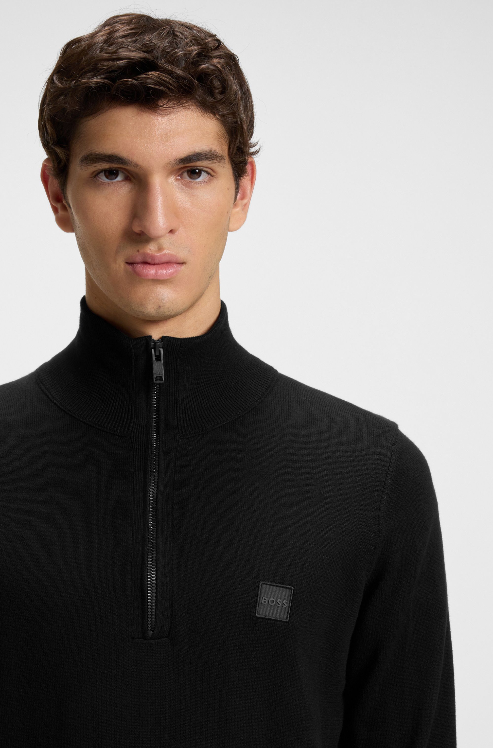 BOSS ORANGE Rollkragenpullover Kanobix Regular fit, Stehkragen mit Reißverschluss, Ton-in-Ton Logo