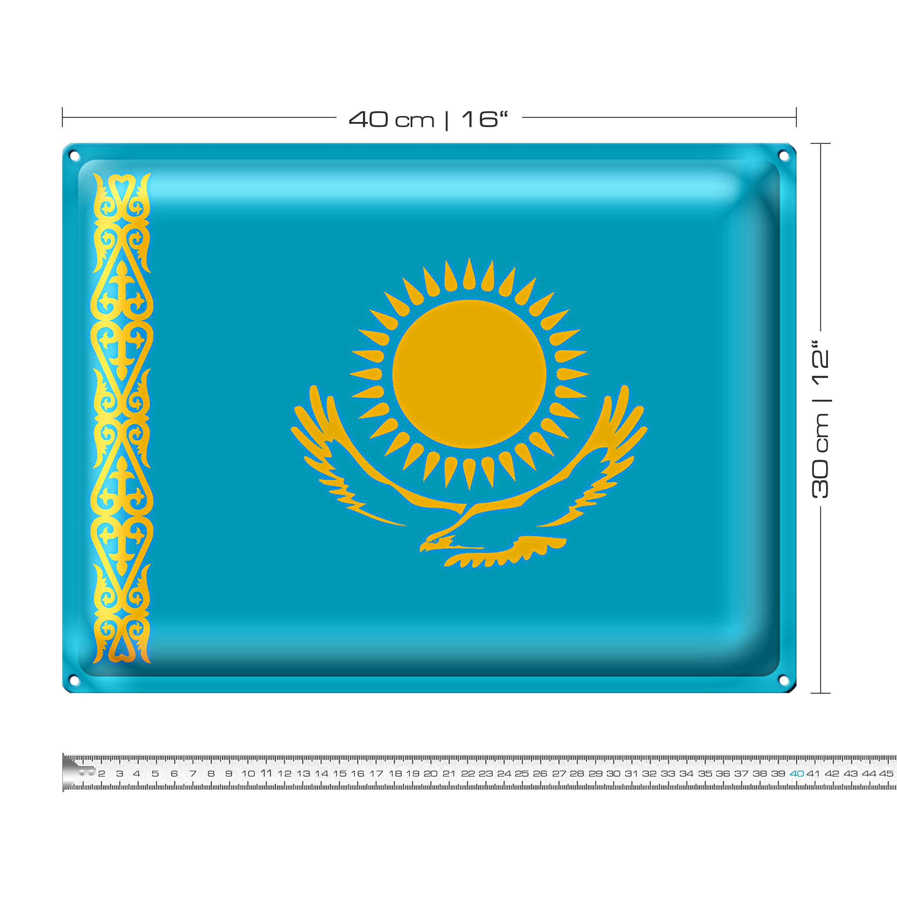Roomando Metallschild Flagge Kasachstan 40x30cm Flag of Kazakhstan