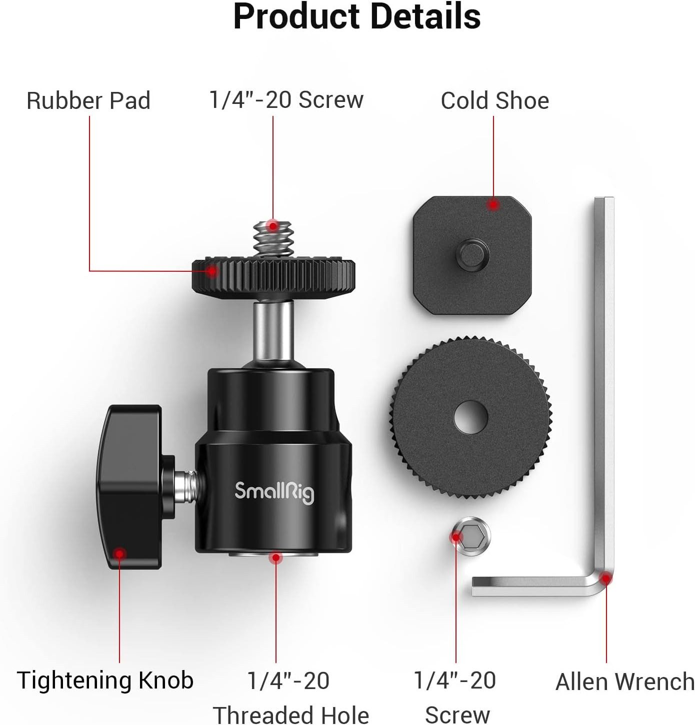 SmallRig Mini Stativkopf Kugelkopf 1/4, 360° Drehbar, 2 Stück Kamerastativ