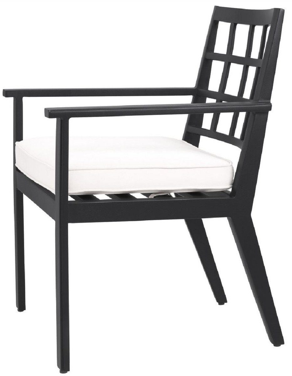 Stuhl Weiß Luxus Sitzkissen x Esszimmerstuhl - Esszimmerstuhl Casa 64,5 - Qualität Padrino x mit cm - 65 Aluminium Armlehnen mit 88,5 Garten / H. Stuhl Luxus Terrassen Schwarz Wetterbeständiger