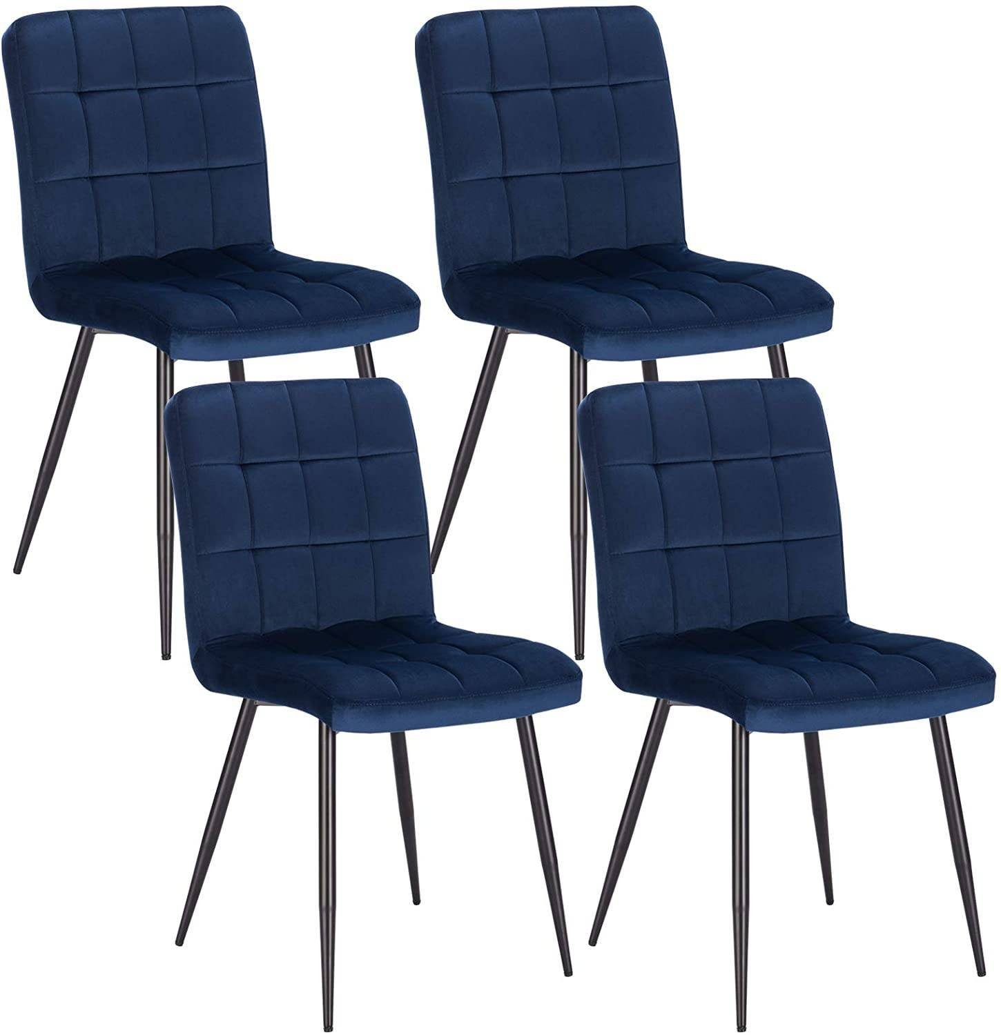 EUGAD Esszimmerstuhl (4 St), Rückenlehne, Metallbeine, Sitzfläche aus Samt Blau