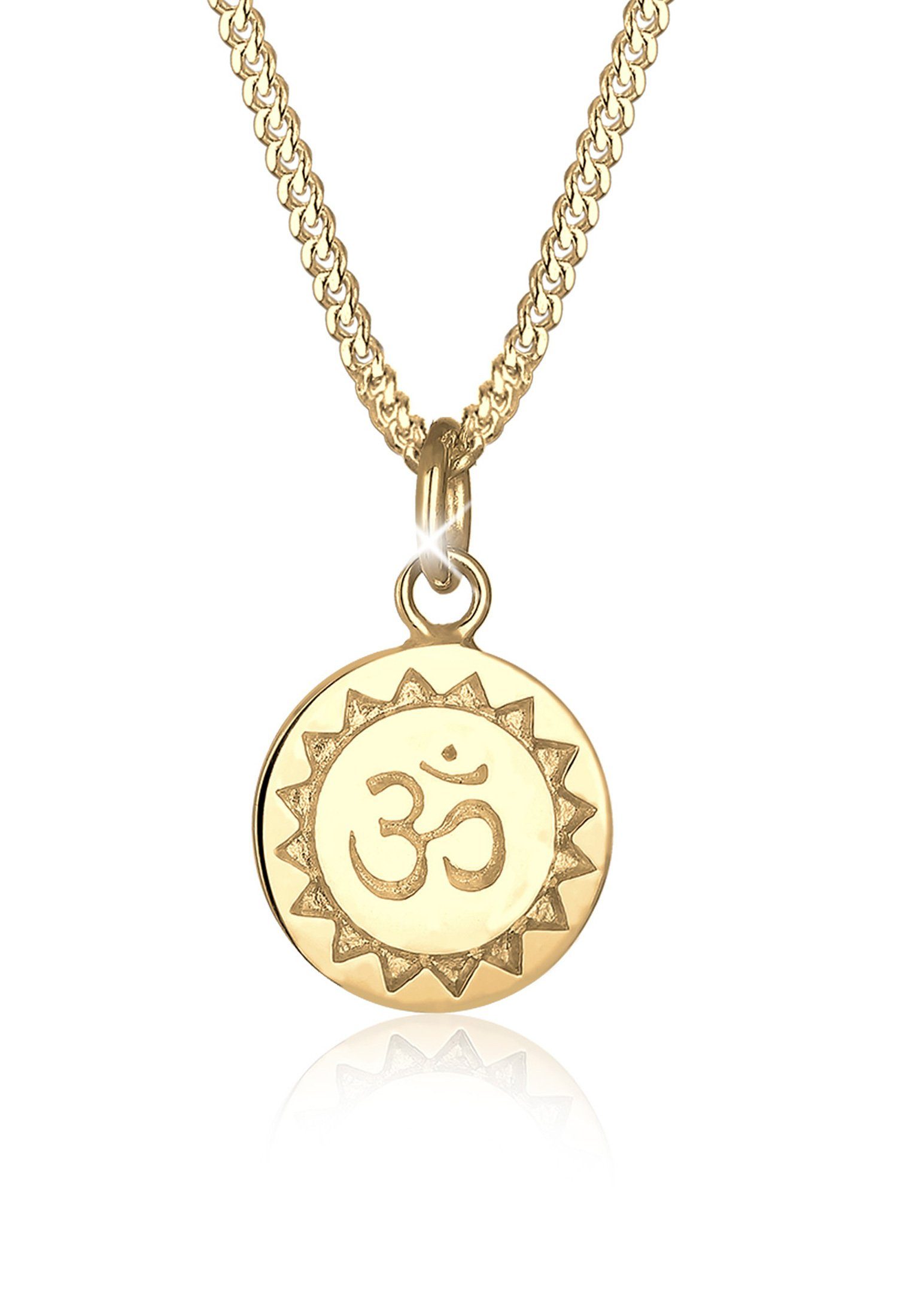 Elli Kette mit Anhänger Om Mantra Yoga Anhänger 925 Silber vergoldet, Om