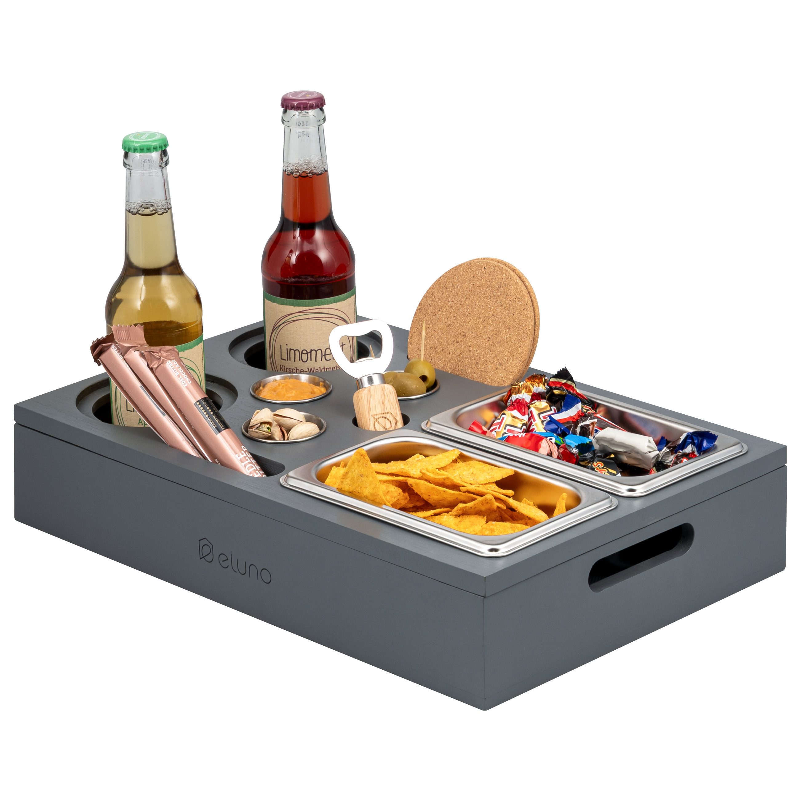 eluno Snackschale Couchbar mit abnehmbarem Deckel aus Bambus