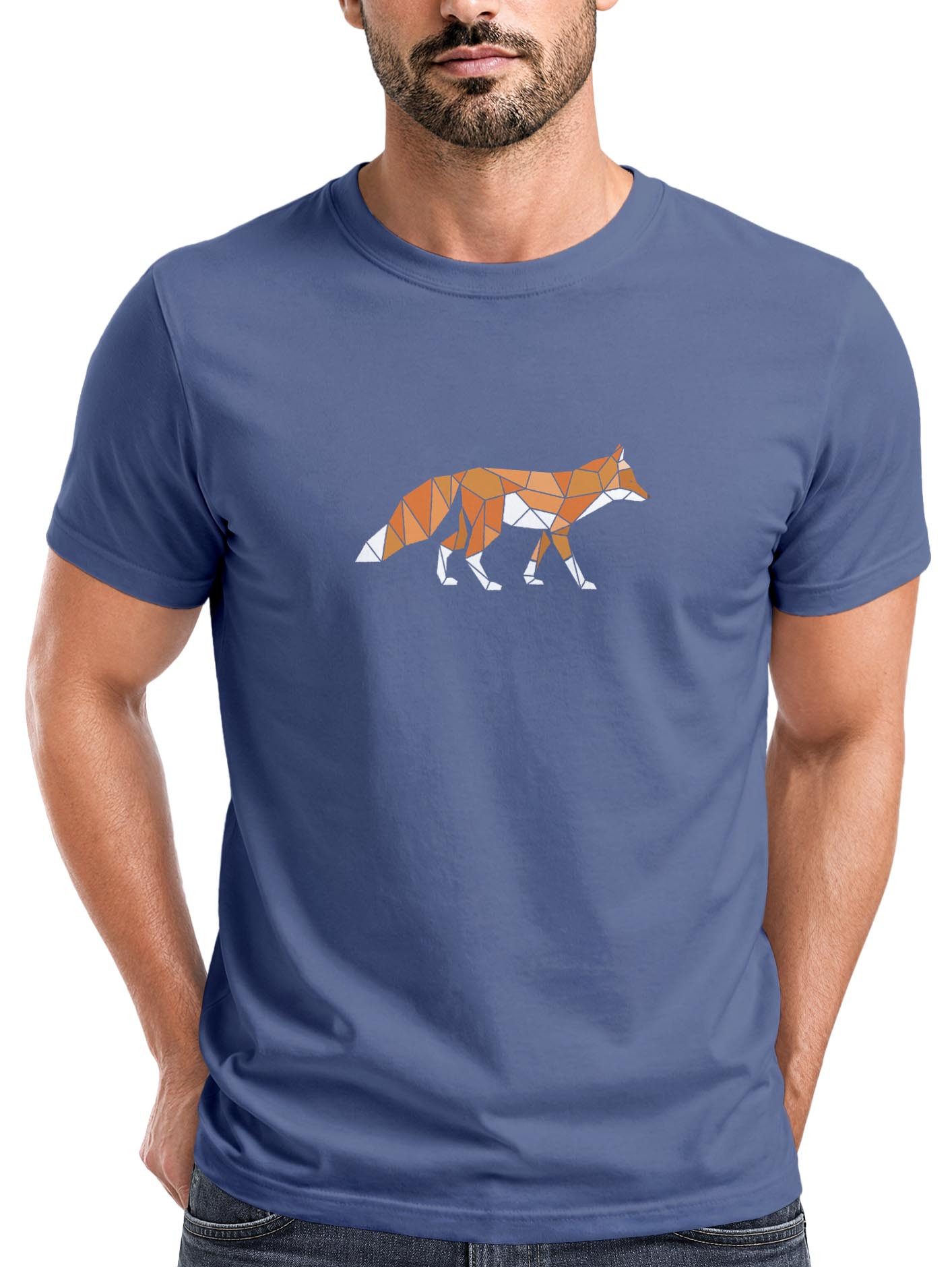 Print-Shirt Herren T-Shirt Aufdruck Fuchs Polygon Kunstdruck Geometrie Outdoor