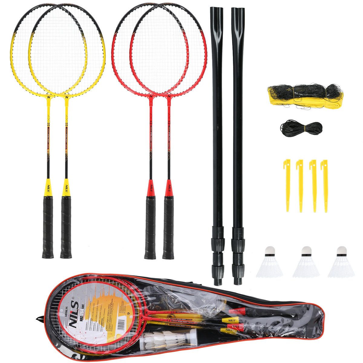 Badmintonschläger Badmintonset Komplettset 4 Schläger 3 Federbälle und ein Netz