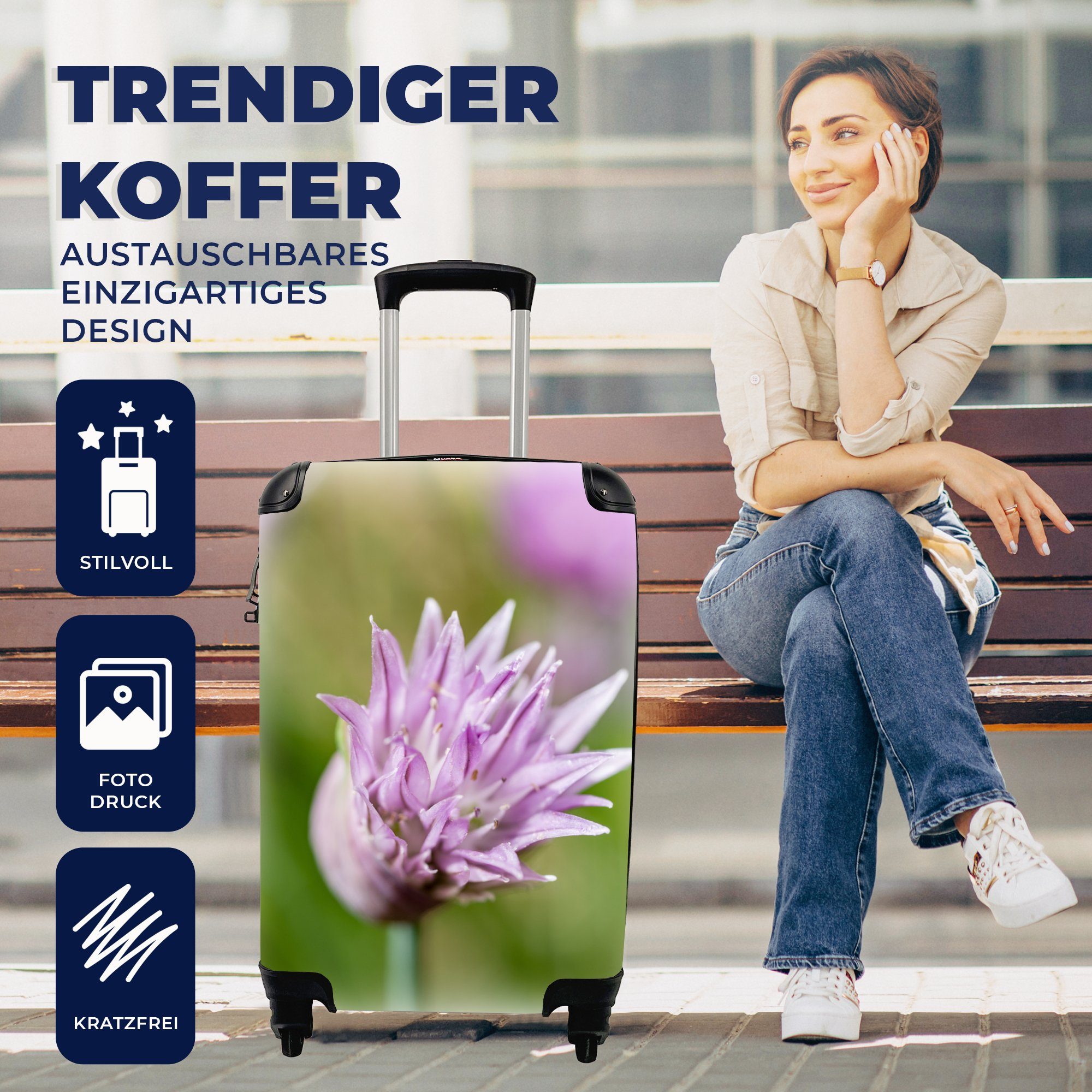 Blüte Trolley, Handgepäckkoffer 4 Schnittlauchpflanze, MuchoWow der Reisekoffer Ferien, Rollen, Handgepäck mit rollen, für Reisetasche