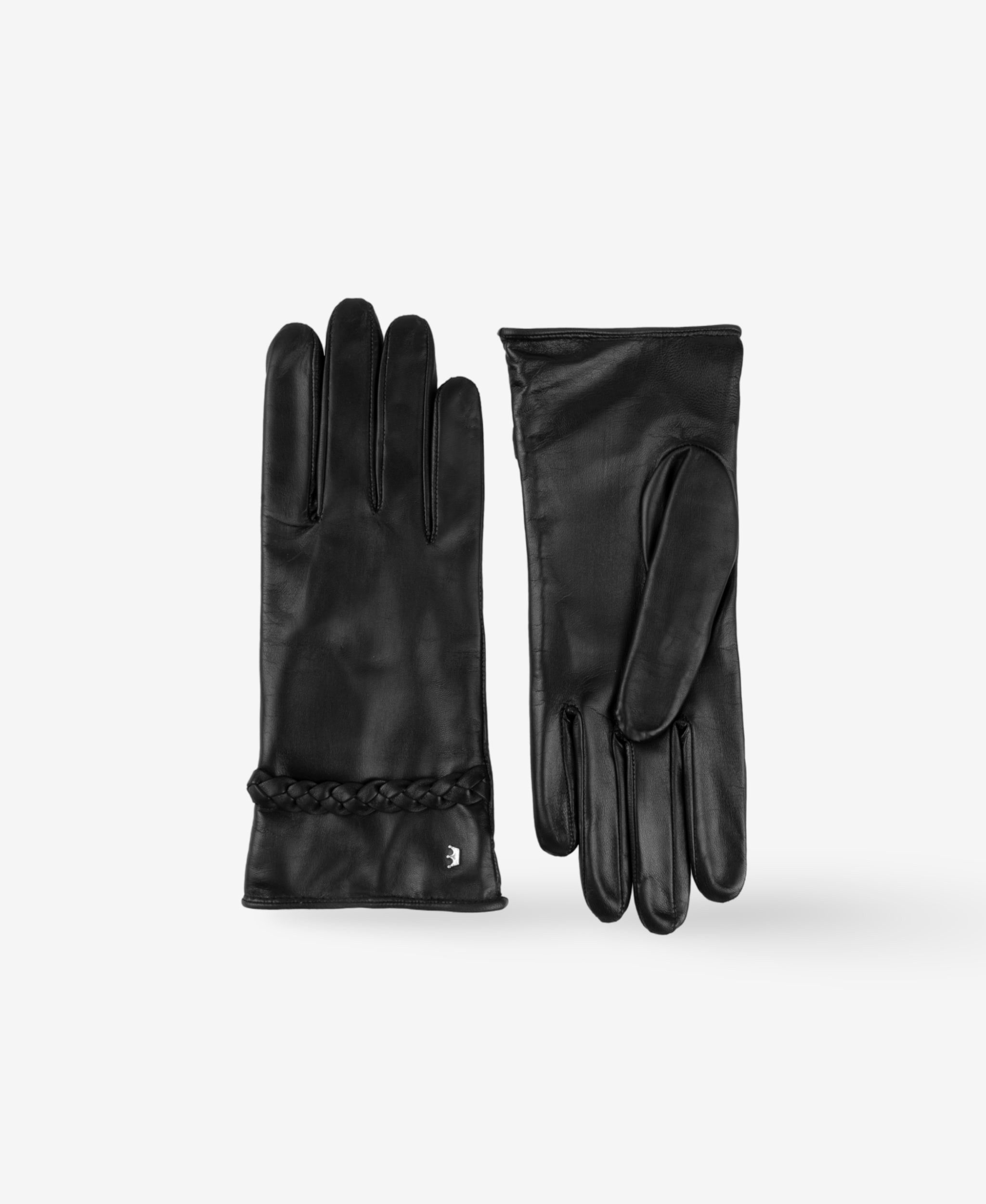 GLAMIRA Lederhandschuhe Emily schwarze Lederhandschuhe mit handgeflochtenem Armband (2-St., mit Handzopf-Armband) mit Handzopf-Armband