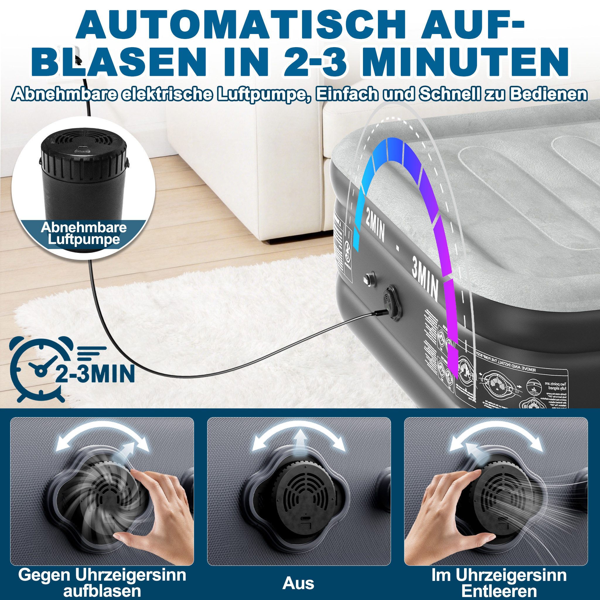 FIVMEN Luftbett Aufblasbare Matratze Gästebett mit Integrierter Elektrischer Pumpe, Luftmatratze für Camping oder Heimgebrauch Mit Tasche – Bild 4 von 5