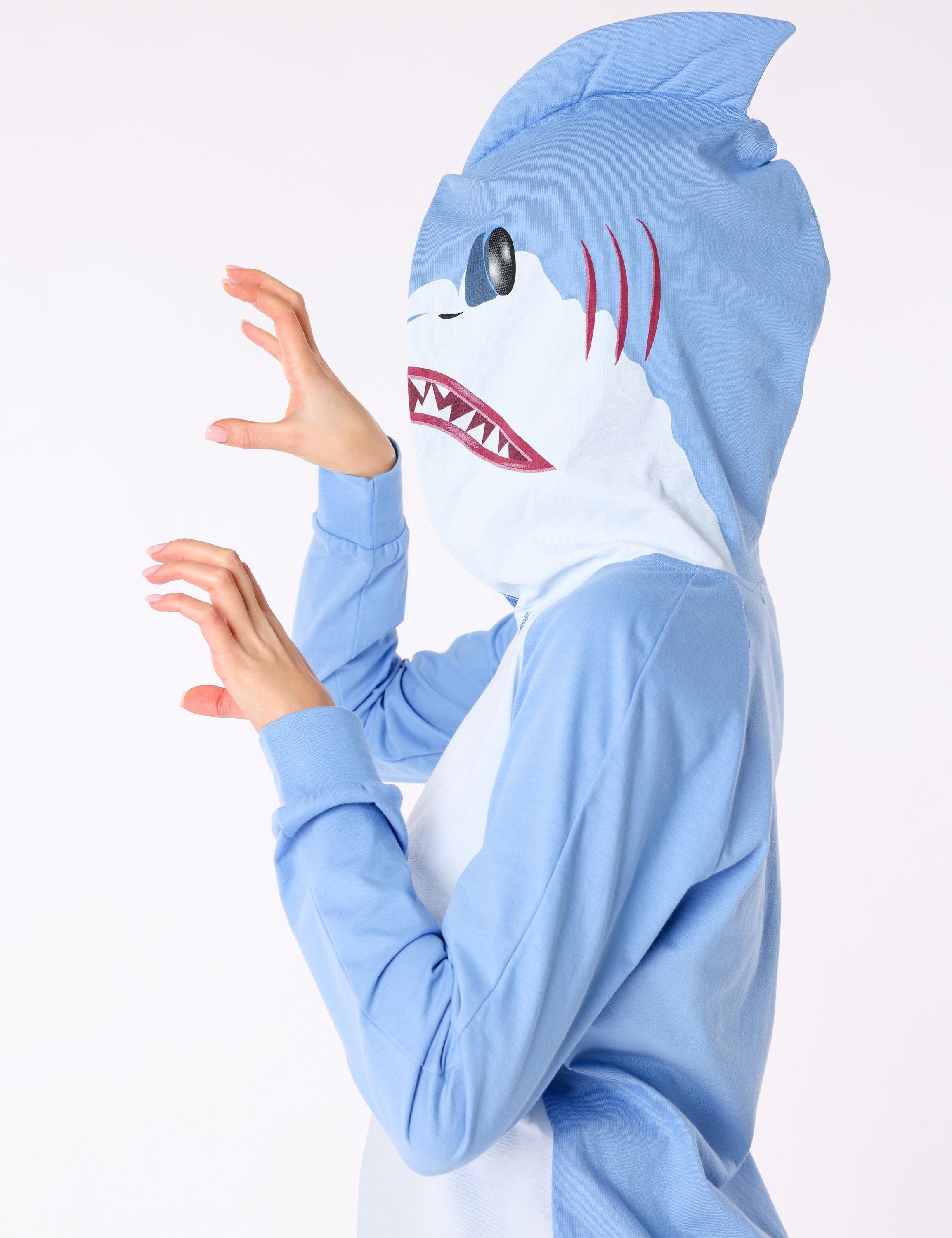 LA40-238 mit Zweiteiler Hai Damen Ladeheid Tierkostüm Schlafanzug Langarm Kapuze ohne Schlafanzug Blau