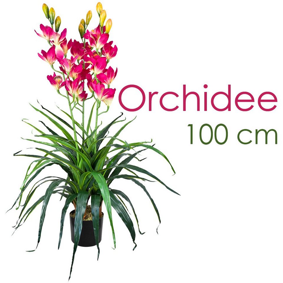 100cm, cm Pflanze Künstliche Decovego, Orchidee Kunstpflanze mit 100 Rosa Höhe Kunstorchidee Topf