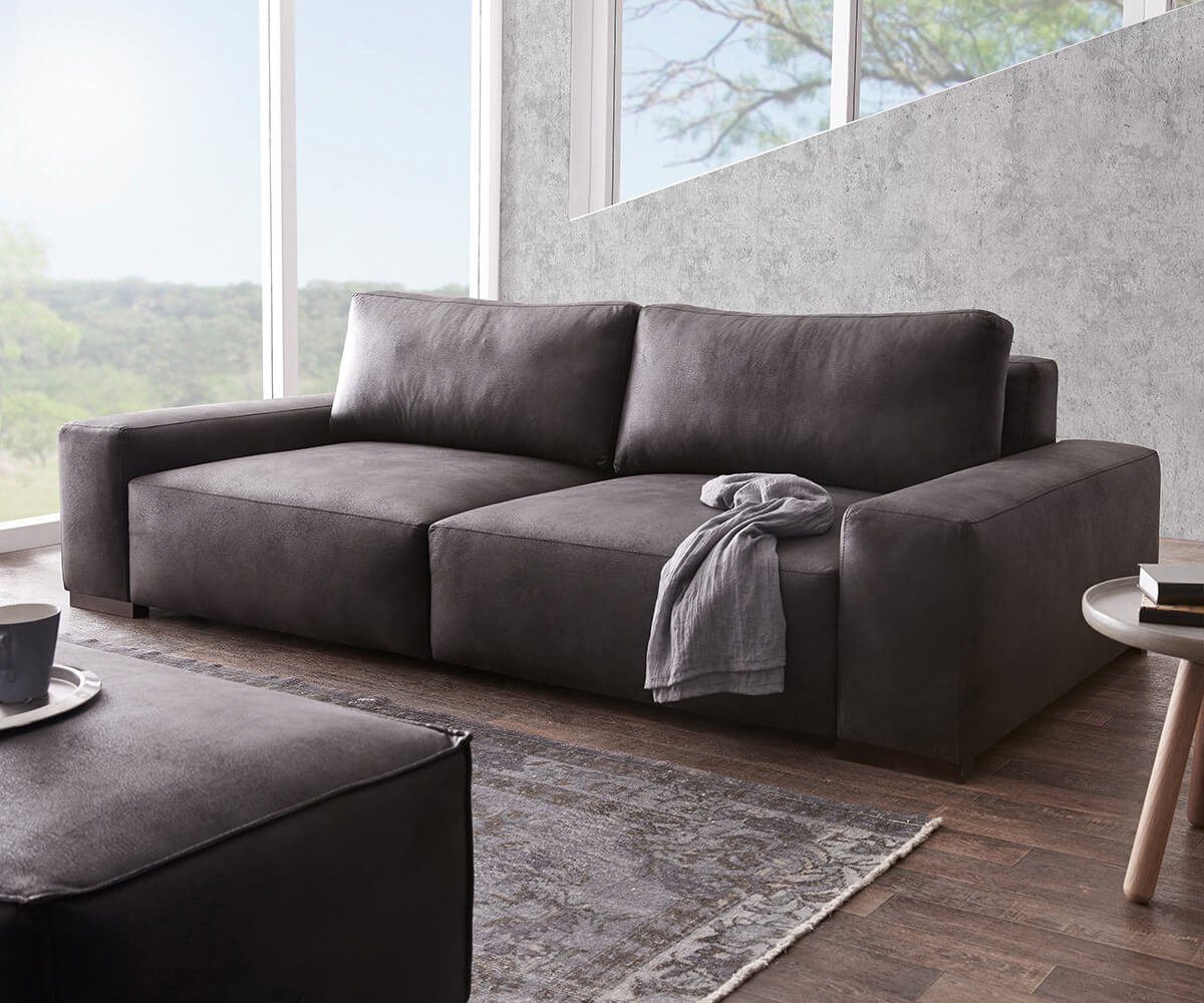 DELIFE BigSofa »Lanzo«, XL Anthrazit 270x125 cm Vintage Optik mit