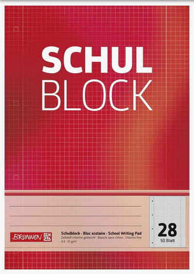 BRUNNEN Collegeblock BRUNNEN 1052528 Block "Schulblock" A4 kariert, mit Randlinie innen