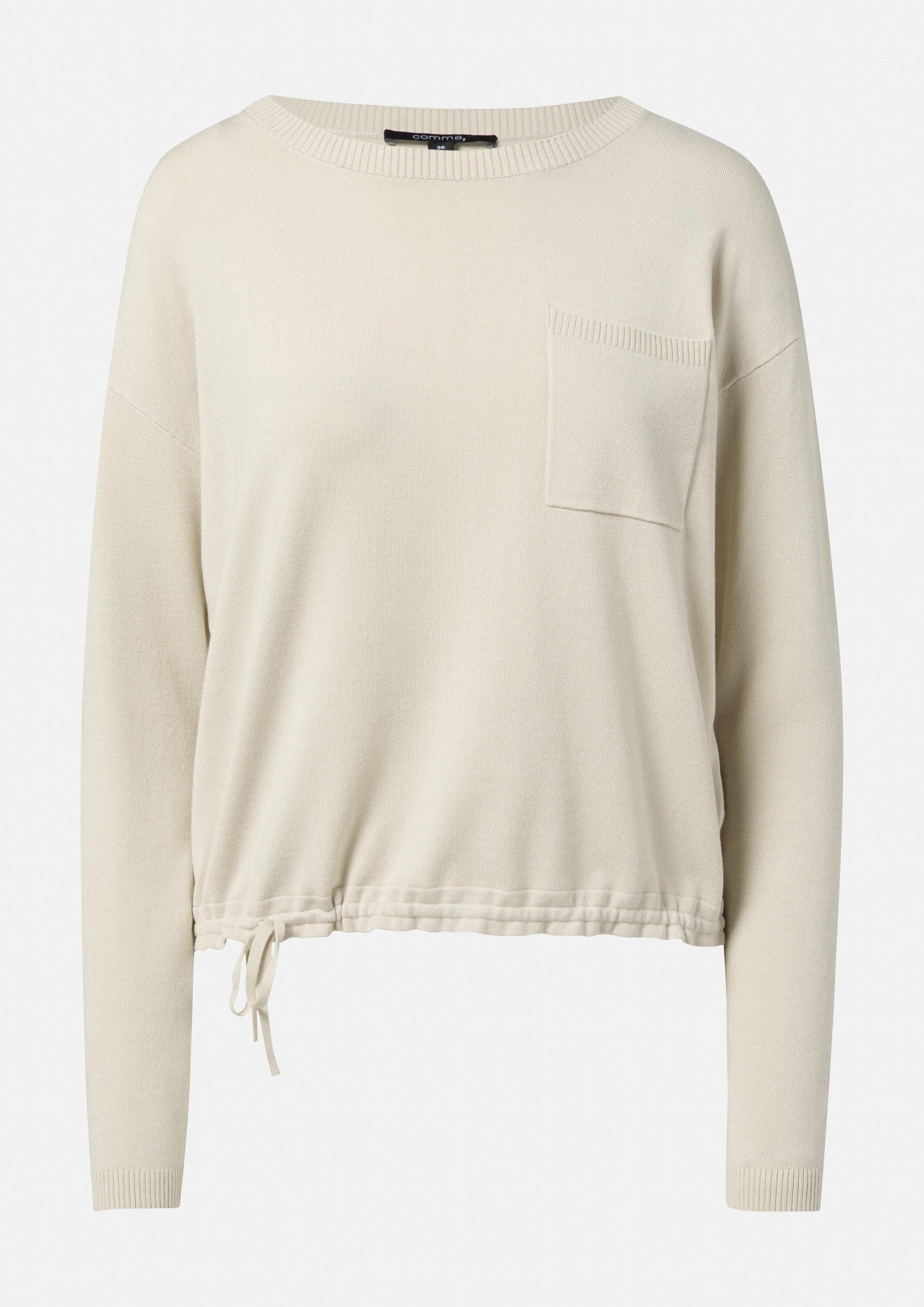 comma Longpullover Strickpullover Feinstrickpullover mit Durchzugkordel
