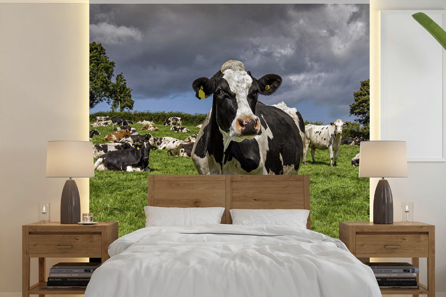 MuchoWow Fototapete Kühe - Tiere - Friesisch, Matt, bedruckt, (5 St), Vinyl Tapete für Wohnzimmer oder Schlafzimmer, Wandtapete