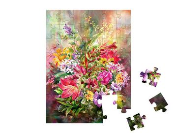 puzzleYOU Puzzle Digitales Aquarell: Bouquet von bunten Blumen, 48 Puzzleteile, puzzleYOU-Kollektionen Ölbilder
