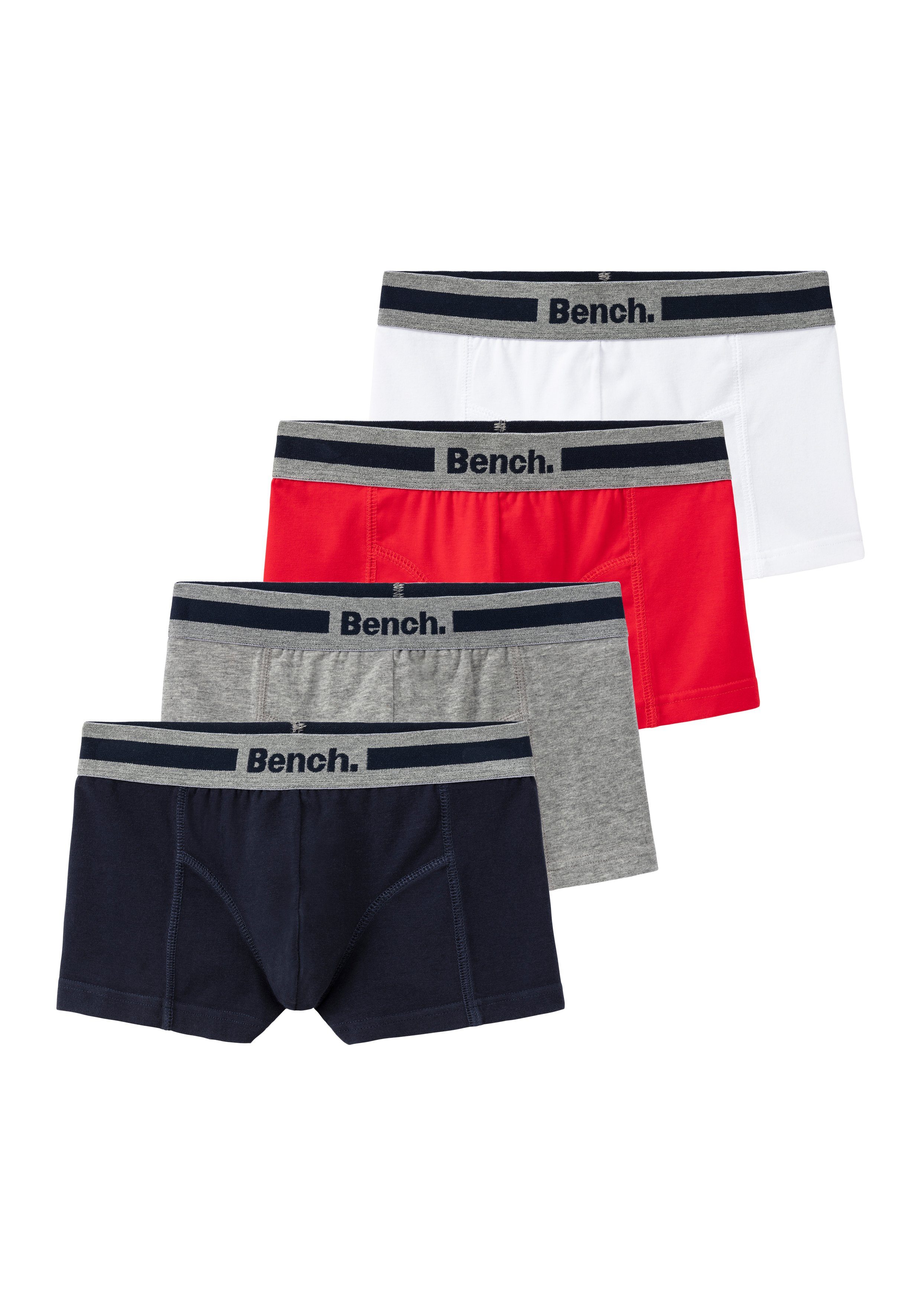 Bench. Boxer (Packung, 4-St) Overlock-Nähten mit navy, grau-meliert, rot, weiß vorn