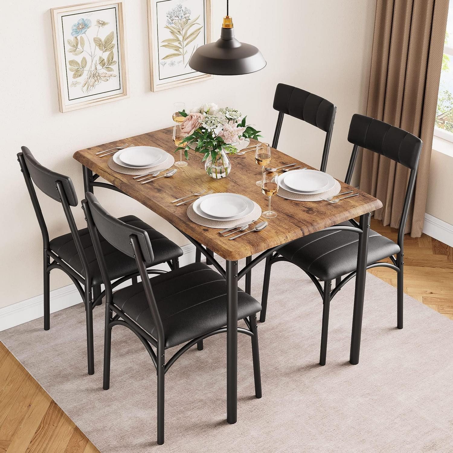 LuxusKollektion Essgruppe Esstisch Set 5-tlg mit 4 Stühlen Retrobraun