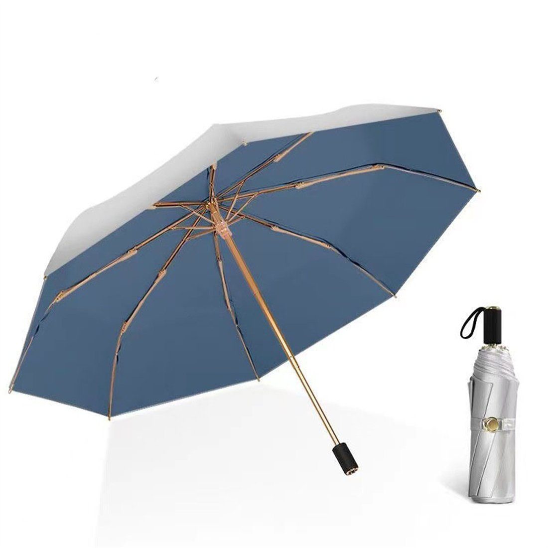 DÖRÖY Doppelter Vinyl-Sonnenschirm, blau Taschenregenschirm UV-Faltschirm, Sonnenschirm, Regenschirm